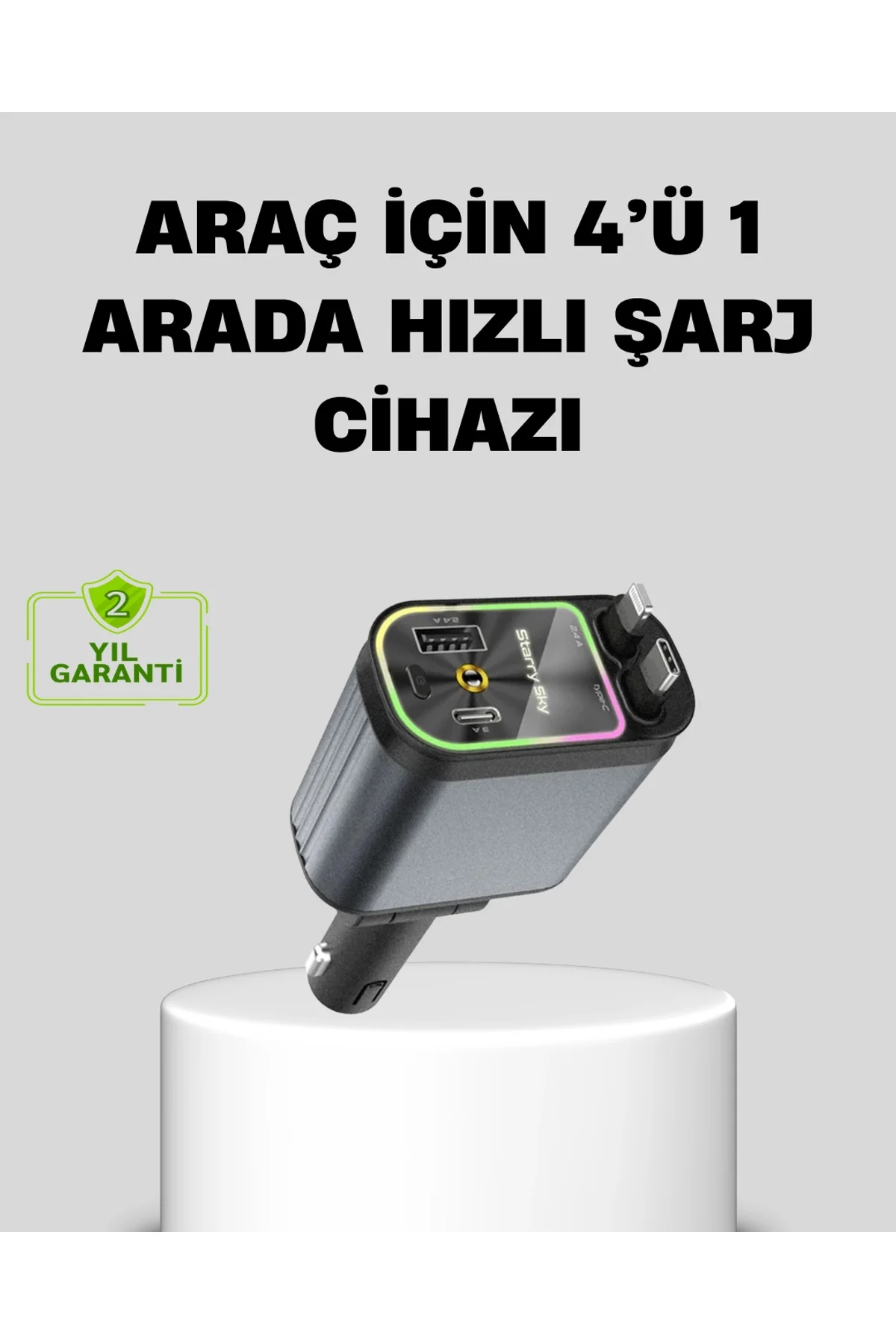 Araç Şarj Cihazı 66w 4 Portlu Hızlı Şarj Ve Led Işıklı