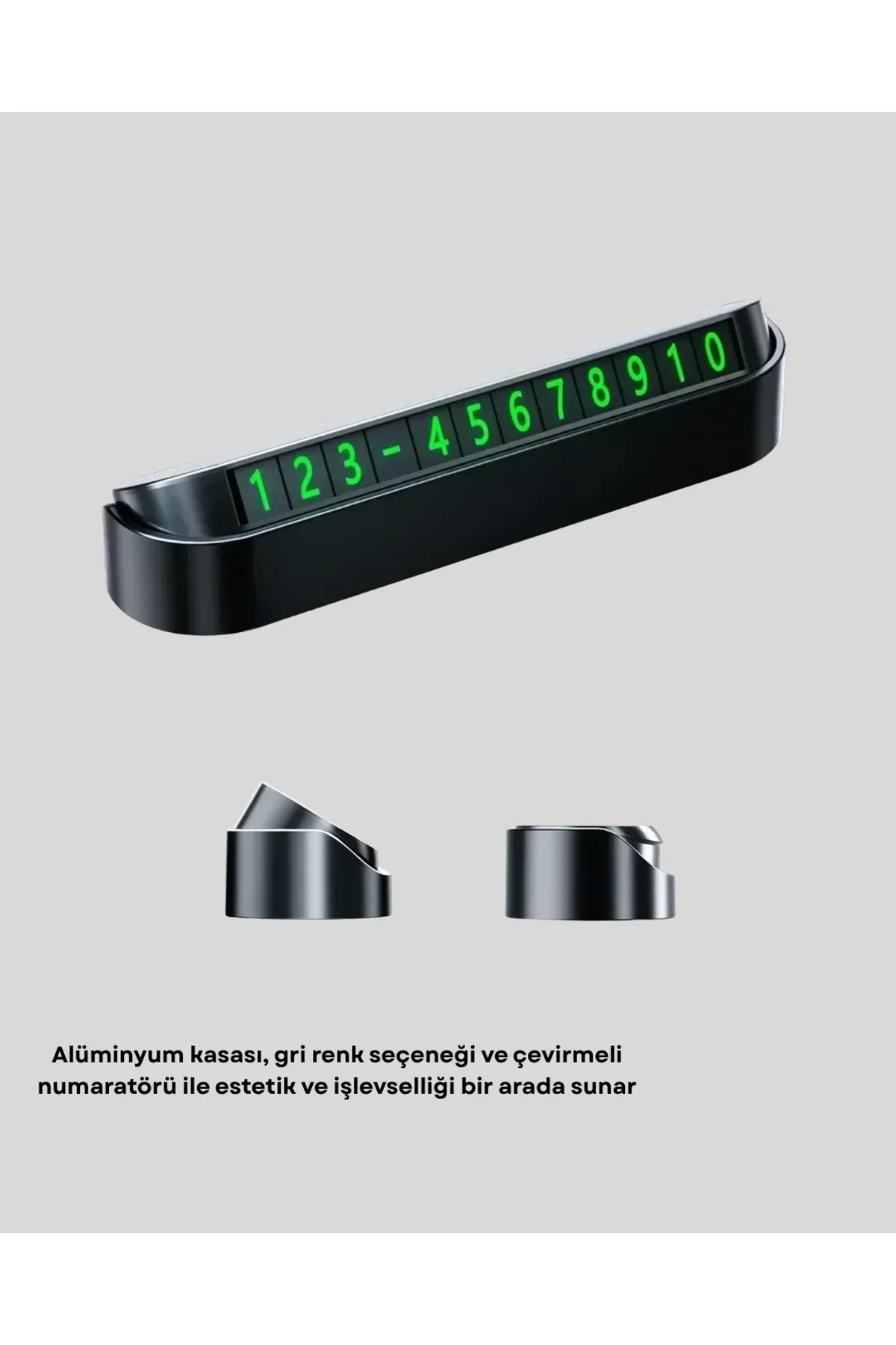 Gri Alüminyum Araç İçi Telefon Numaratörü – Dayanıklı, Modern Ve Net Görünürlük Sağlayan Tasarım - Just Cheap Store Görsel 3