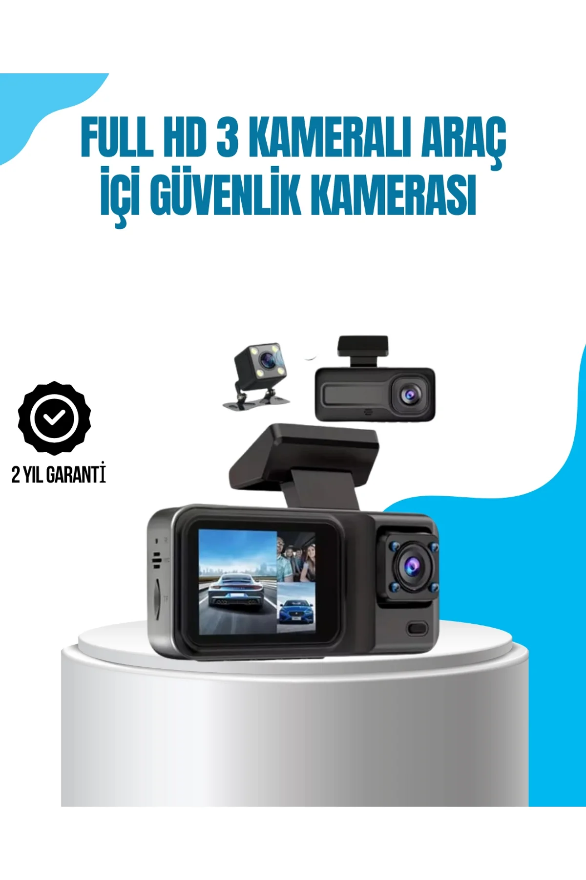3 Kameralı Araç İçi Kayıt Cihazı 1080p Full Hd Gece Görüşlü Ve Wi-fi Bağlantılı