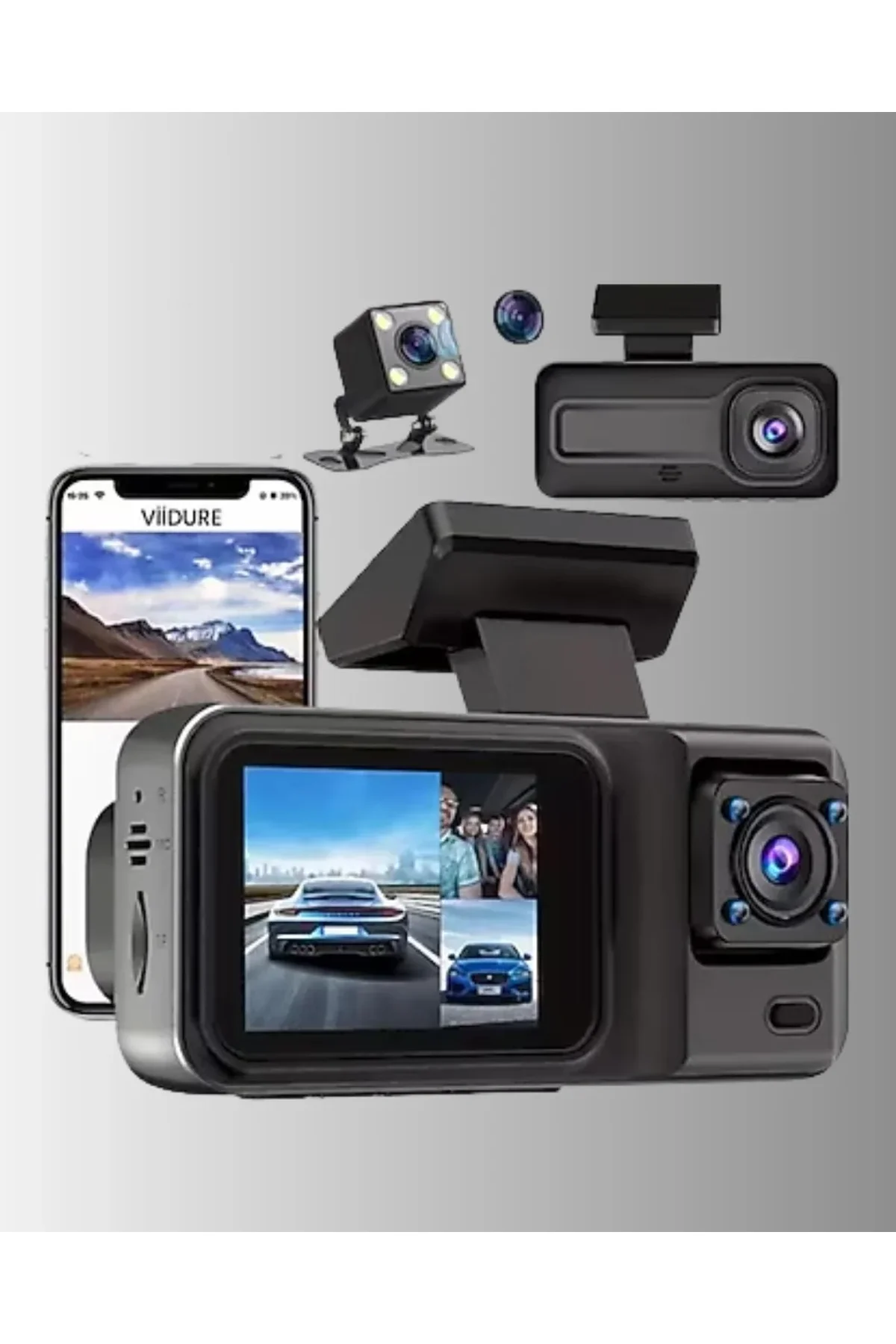 3 Kameralı Araç İçi Kayıt Cihazı 1080p Full Hd Gece Görüşlü Ve Wi-fi Bağlantılı - Just Cheap Store Görsel 3