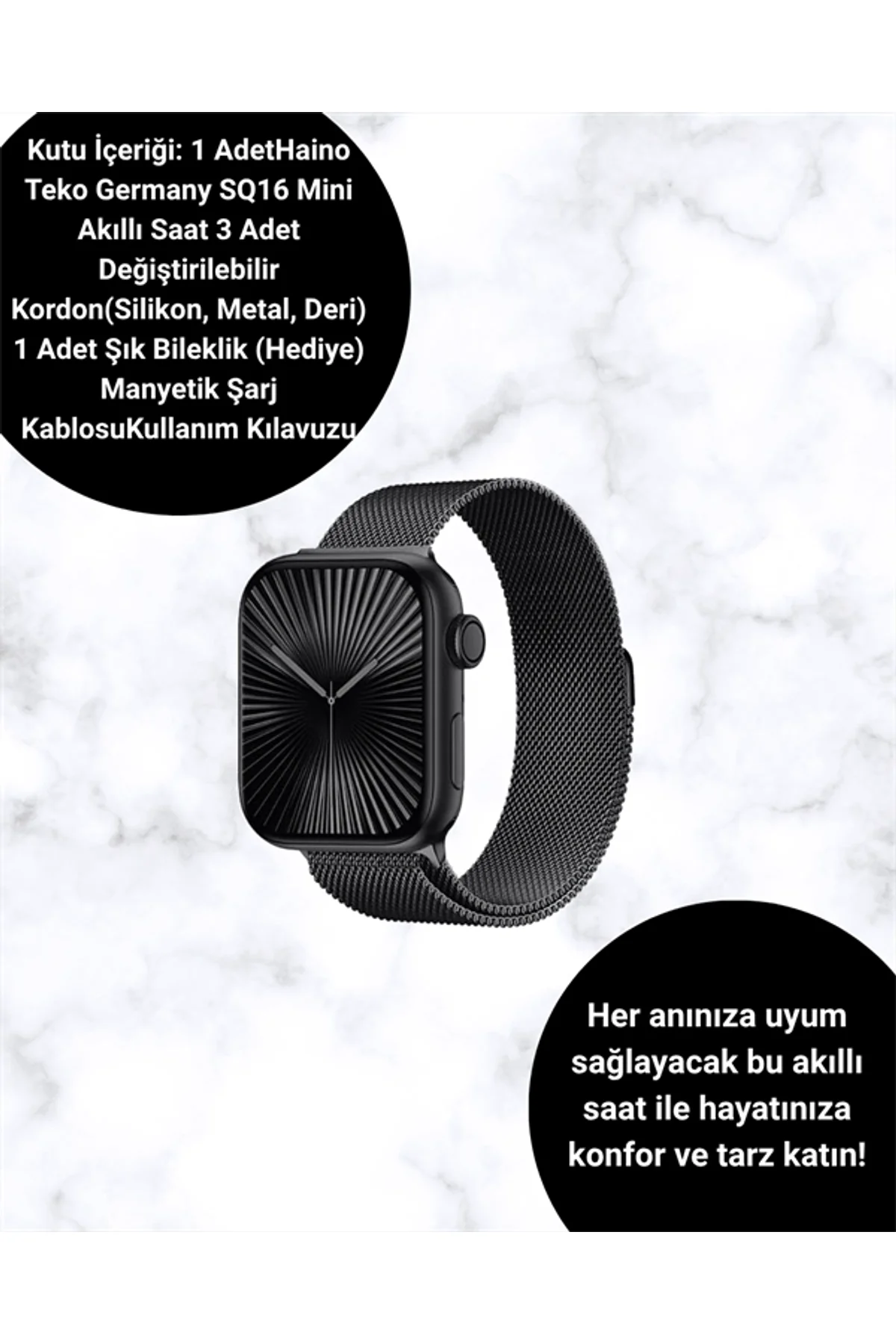 Mini Series 10 Akıllı Saat | 3 Kordon + Bileklik Hediyeli, Tüm Telefonlarla Uyumlu