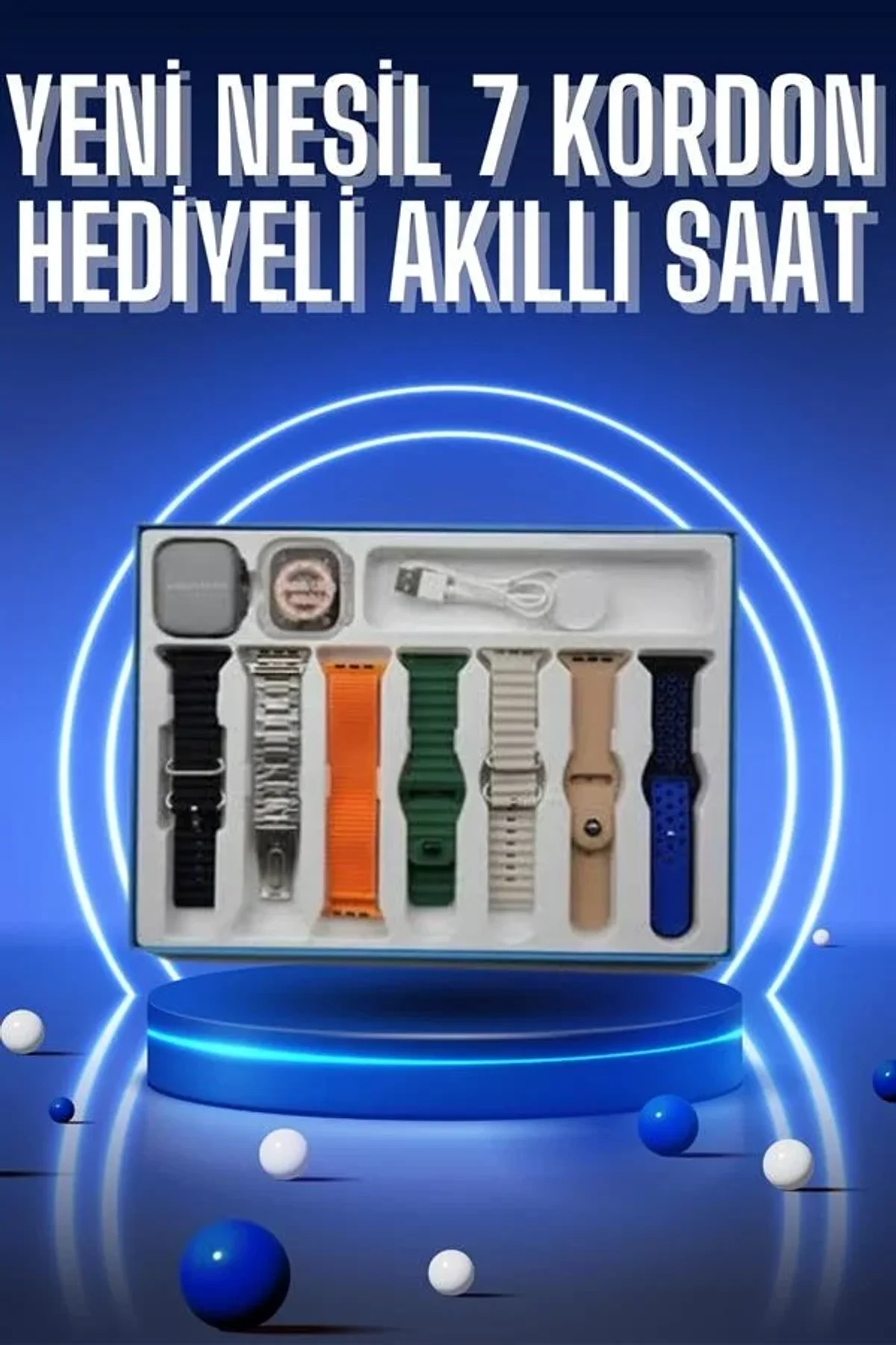 Akıllı Saat 7 Kordon Hediyeli Takvim Alarm Nabız Ölçer Bildirim Görme Sesli Görüşme - Just Cheap Store Görsel 2