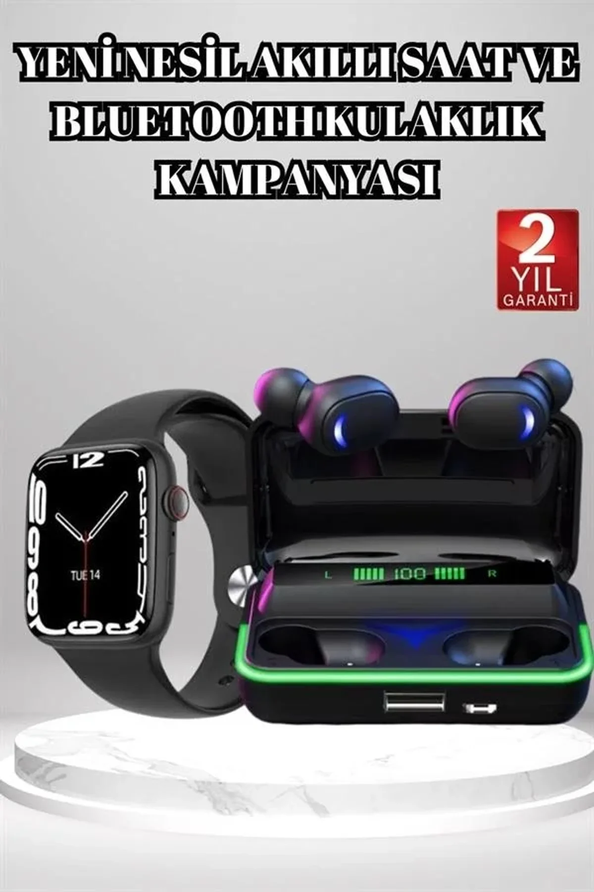 Ucuz Ve Kaliteli Kulaklıklı Saat Seti Bluetooth Bağlantılı Akıllı Saat Ve Kulaklık - Just Cheap Store Görsel 2