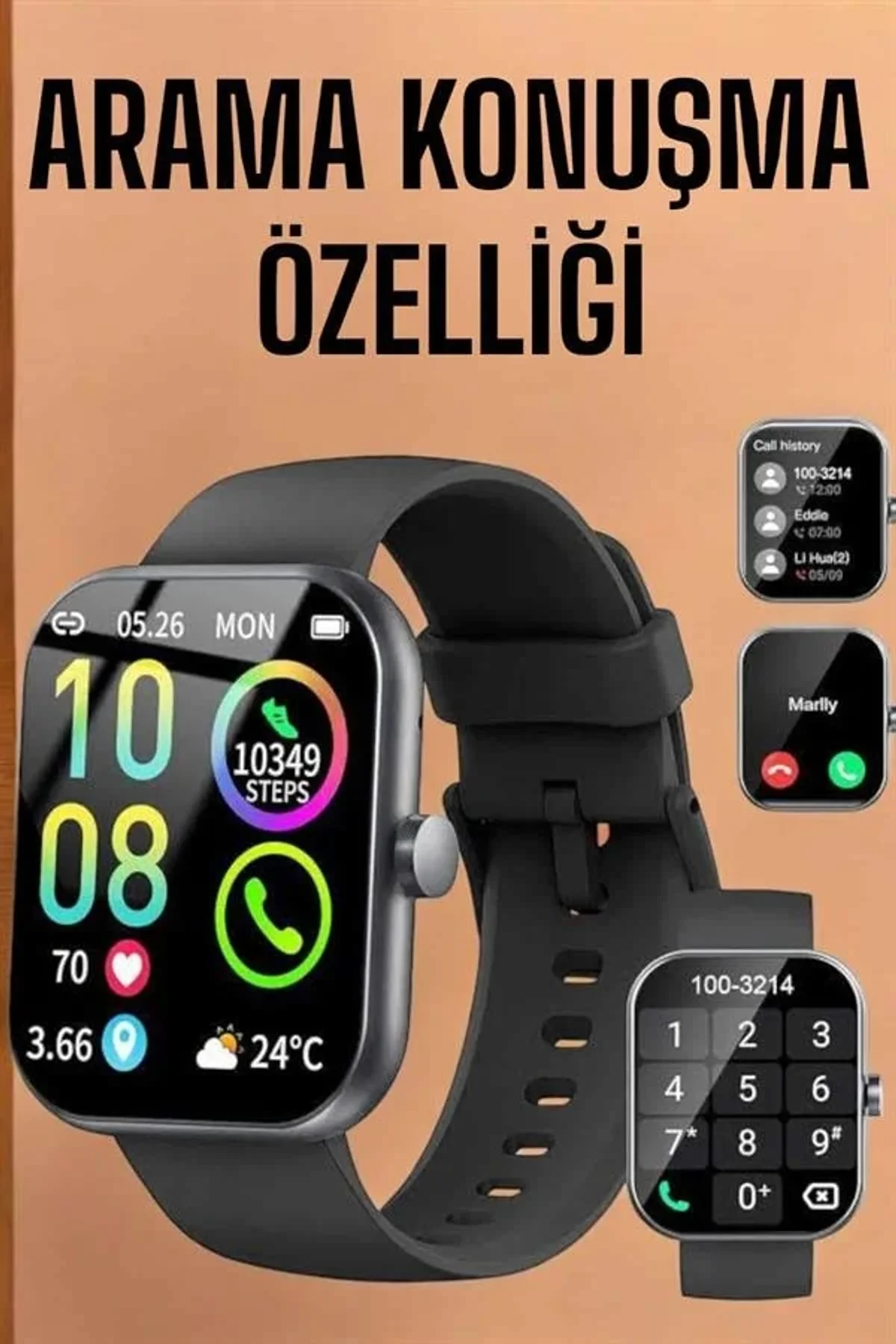 Akıllı Saat Tema Değiştirme Bluetooth Bağlantılı Arama Cevaplayan - Just Cheap Store Görsel 2
