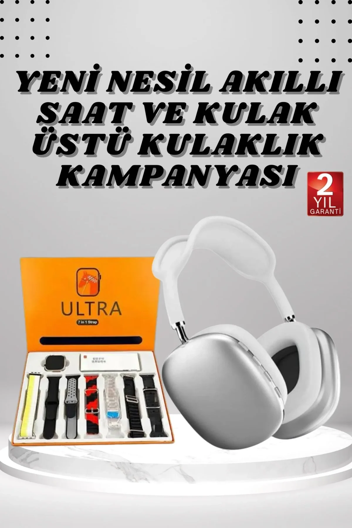 Kulak Üstü P9 Kablosuz Bluetooth Kulaklık Ve 7 Kordonlu Akıllı Saat - Just Cheap Store Görsel 2
