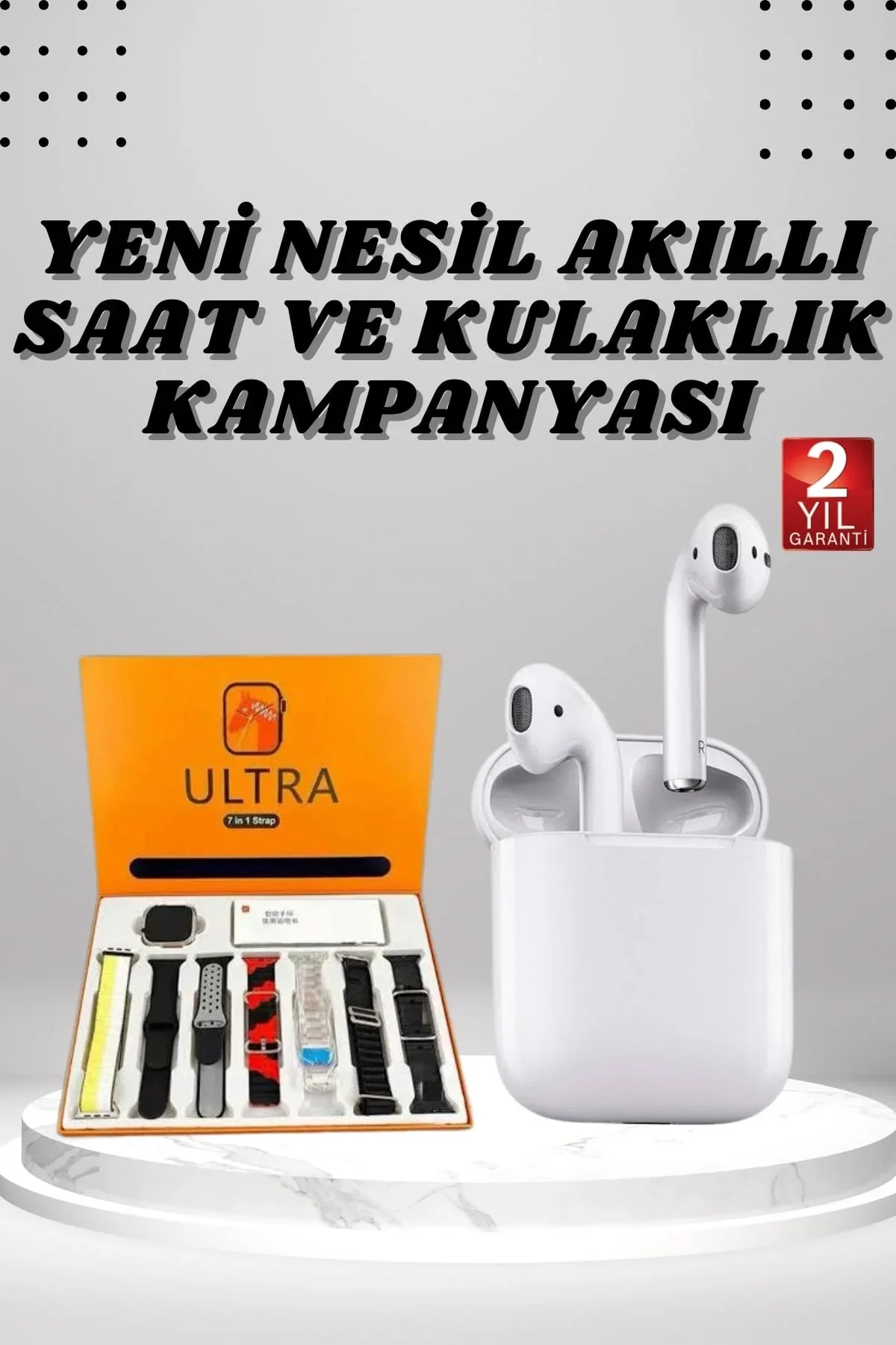 7 Kordonlu Akıllı Saat Ve 2.nesil Kulaklık Yüksek Ses Kaliteli Uzun Pil Ömrü - Just Cheap Store Görsel 2