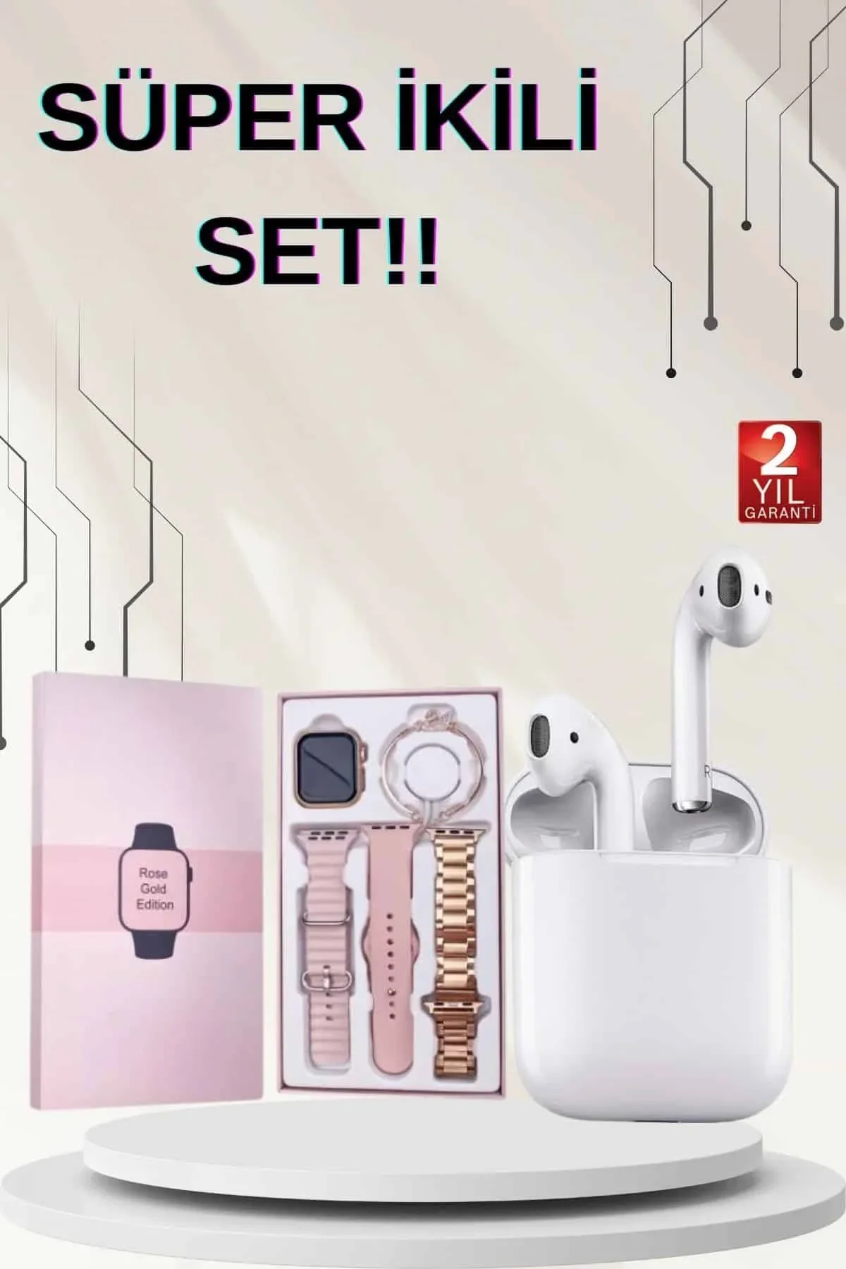 3 Kordonlu Dokunmatik Ekran Akıllı Saat Ve 2.nesil Kablosuz Bluetooth Kulaklık Anc/enc - Just Cheap Store Görsel 2