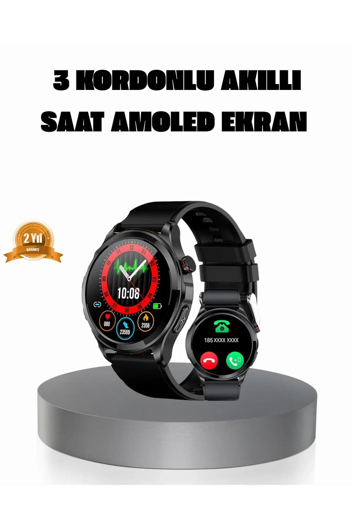 Amoled Ekranlı Smartwatch – 3 Kordonlu, Kalp Atış &amp; Uyku Takipli Akıllı Saat - Just Cheap Store Görsel 2