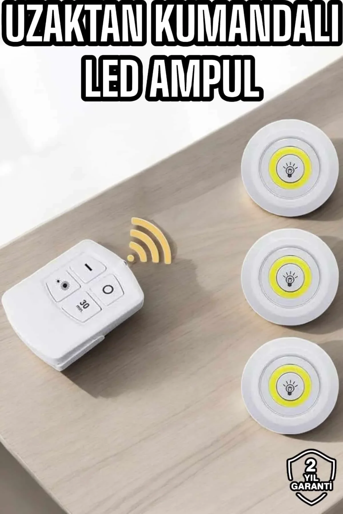 Led Lamba 3'lü Uzaktan Kumandalı Yapışkanlı Beyaz Işık - Just Cheap Store Görsel 2
