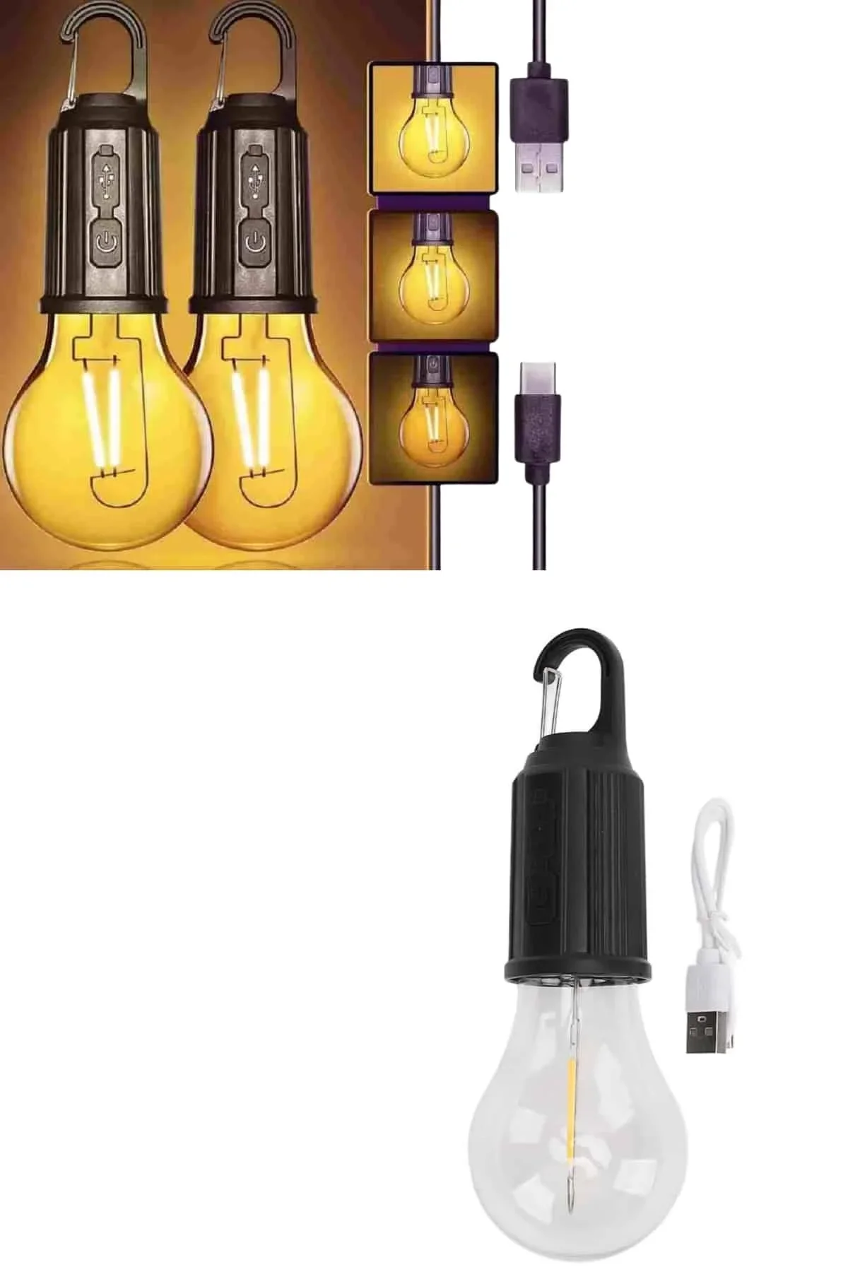 3 Farklı Mod Led'li Şarjlı Asma Kancalı Kamp Lambası Taşınabilir Ampul - Just Cheap Store Görsel 5