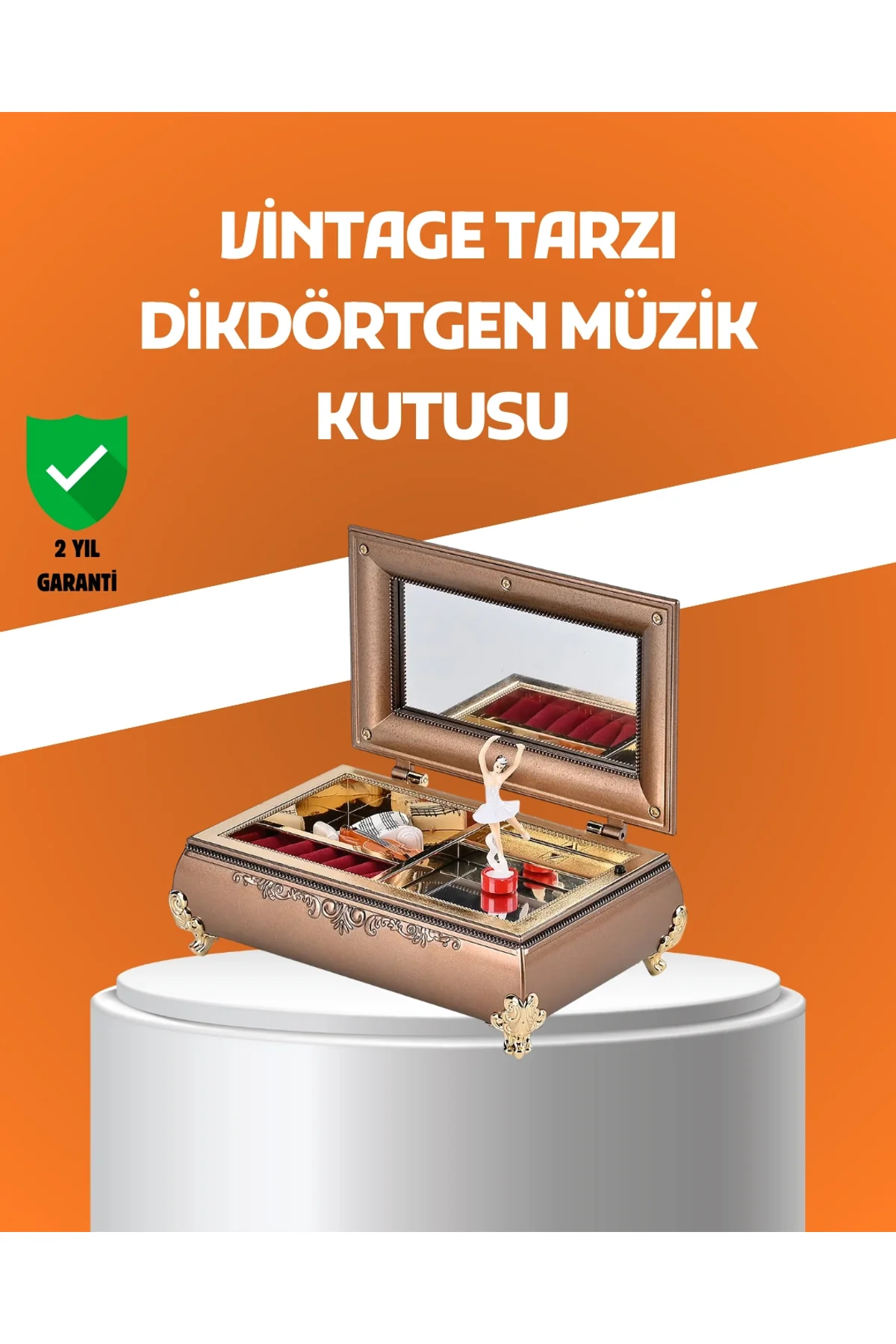 Müzikli Balerin Figürlü Takı Kutusu Piyano Desenli Dekoratif