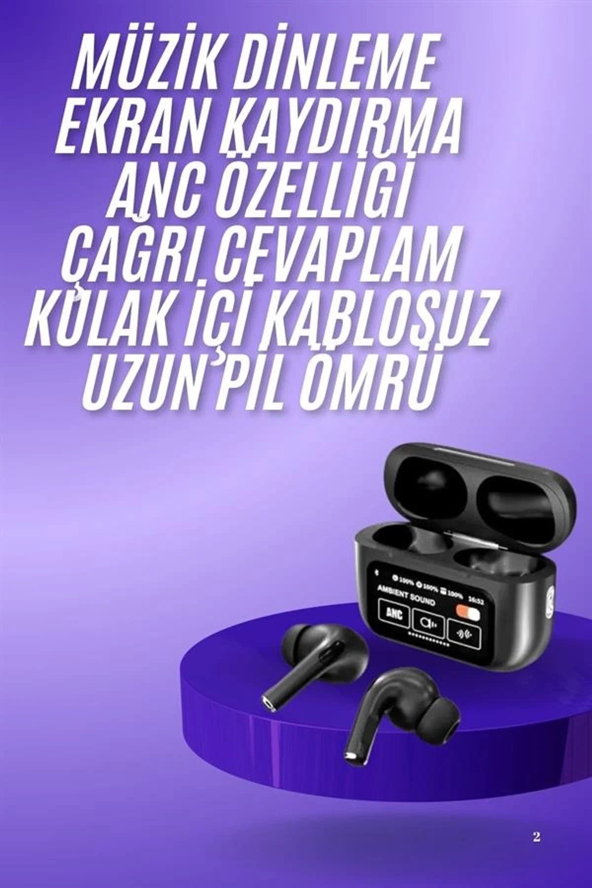 Yeni Nesil Anc Özellikli Çağrı Cevaplayan Dokunmatik Ekranlı Bluetooth Kulaklık Siyah