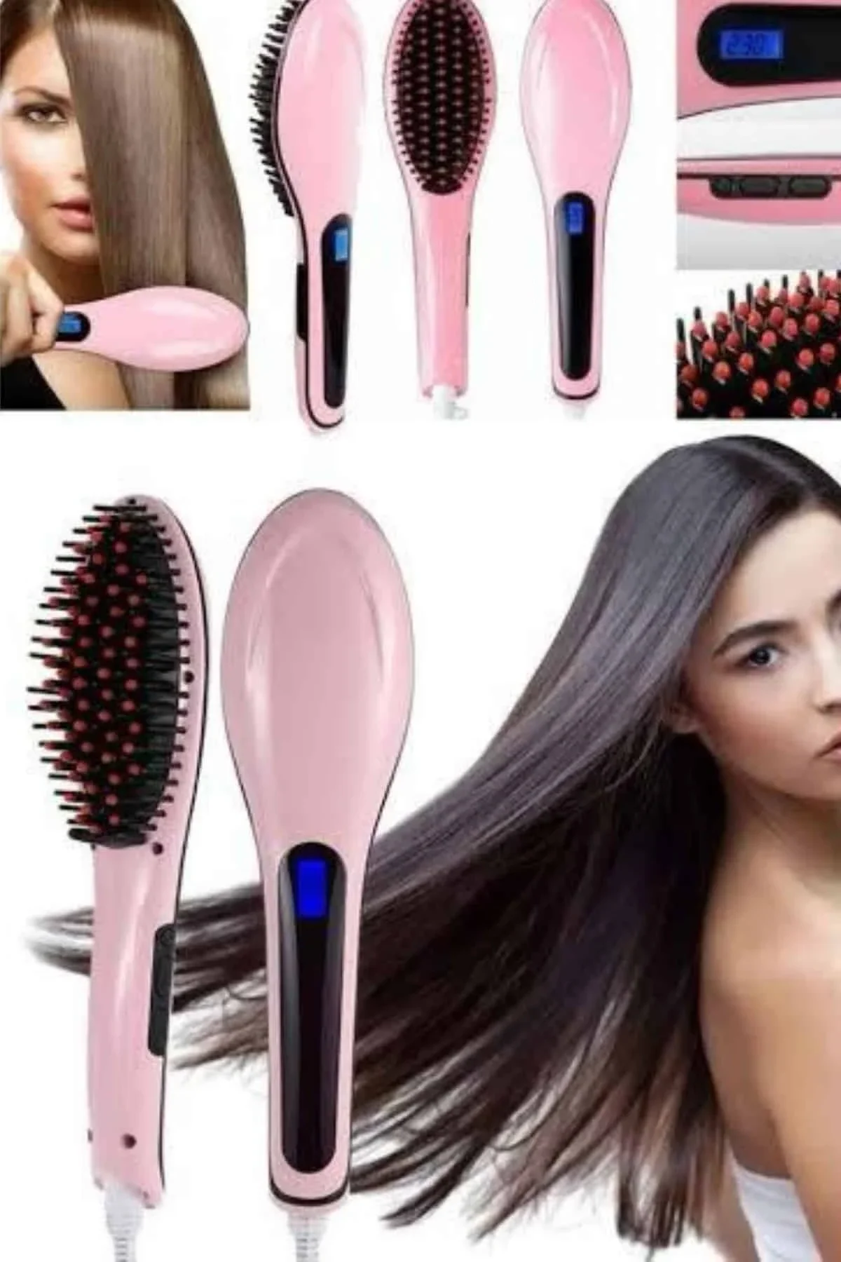 Elektrikli Saç Düzleştirici Tarak Saç Düzleştirici Fırça Sıkı Dişli Pembe - Just Cheap Store Görsel 4