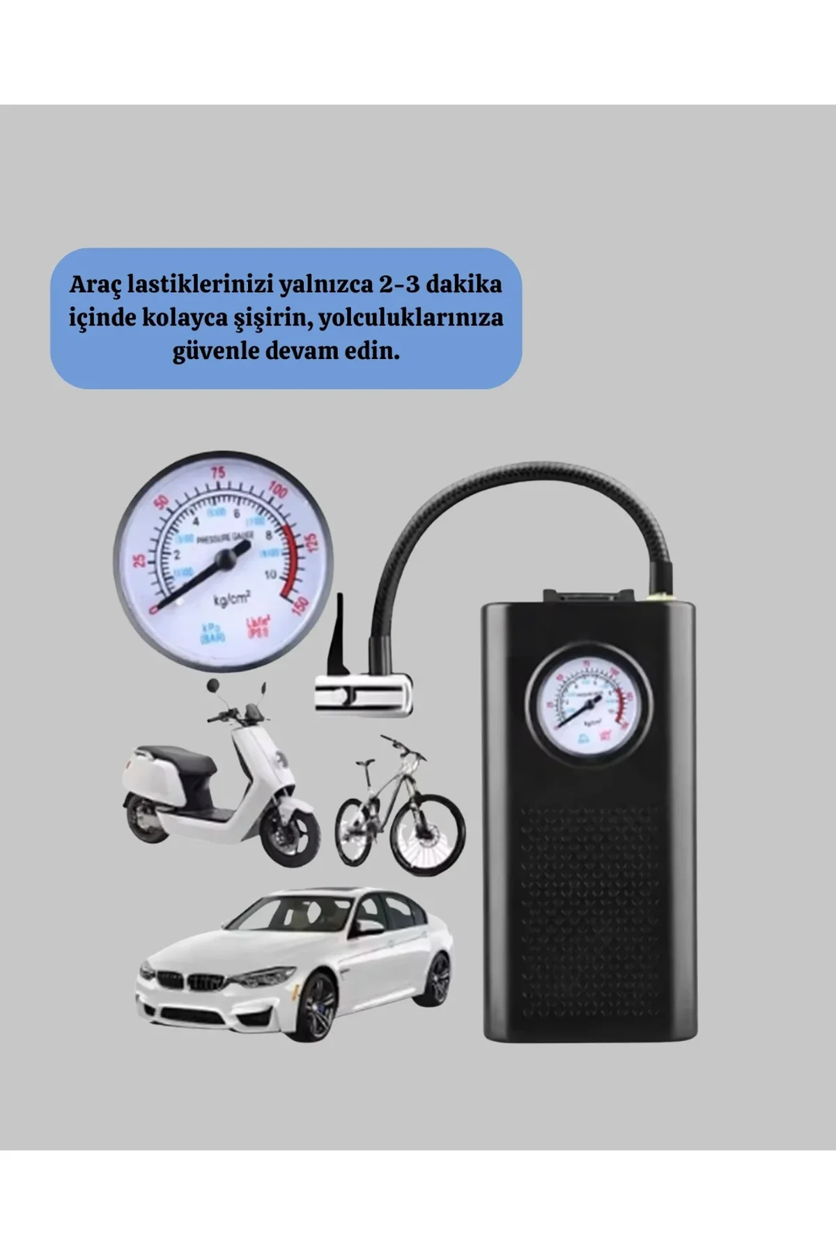 Çok Fonksiyonlu Dijital Gösterge Elektrikli Lastik Pompası - Just Cheap Store Görsel 3