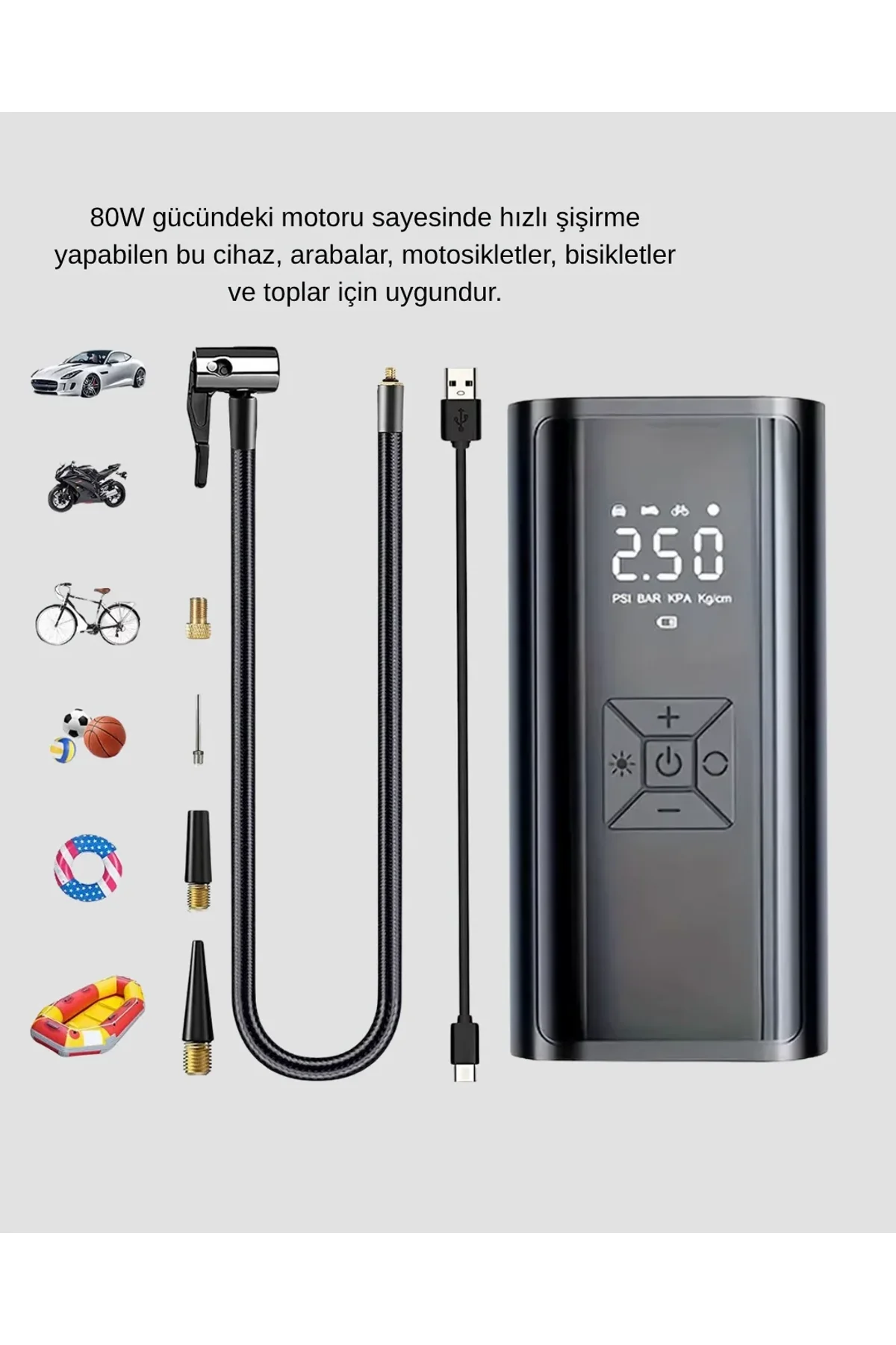 Taşınabilir 80w Kablosuz Lastik Şişirme Pompası Dijital Ekranlı - Just Cheap Store Görsel 5