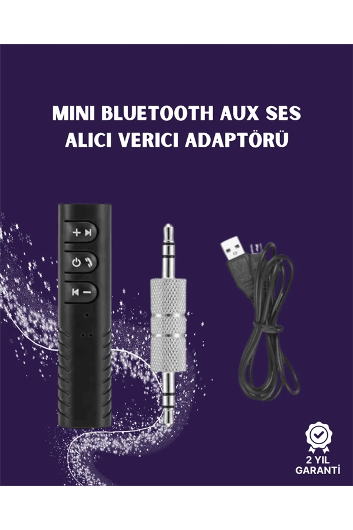Bluetooth Aux Adaptör | 3.5mm Ses Girişi İçin Kablosuz Dönüştürücü, 10m Menzil