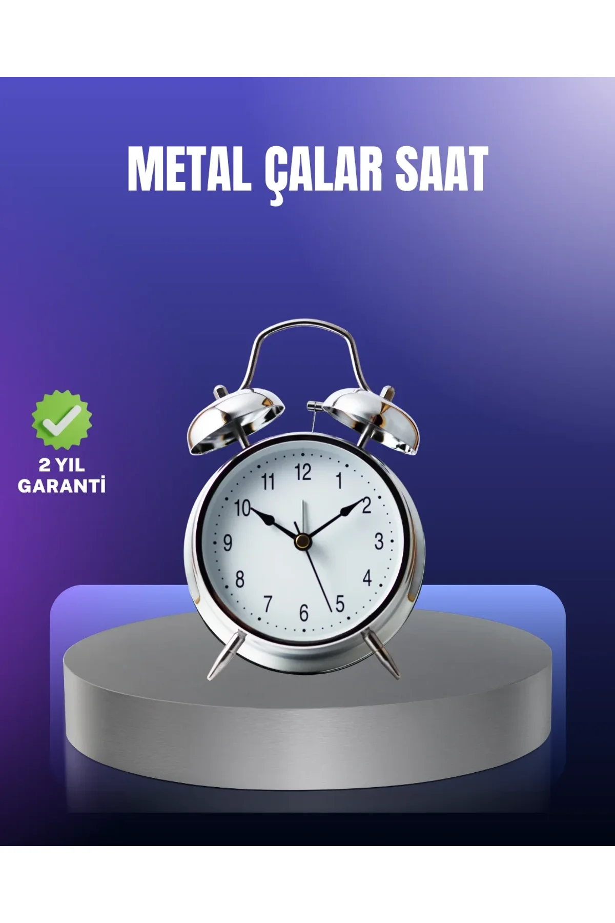 Yuvarlak Gümüş Dekoratif Işıklı Masa Üstü Saat Alarmlı Sessiz Çalışma - Just Cheap Store Görsel 2