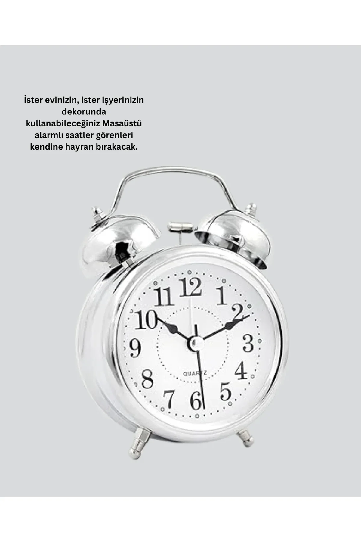 Dekoratif Yuvarlak Gümüş Sessiz Işıklı Masa Üstü Çalar Saat Alarmlı Ve Şık Tasarım - Just Cheap Store Görsel 5