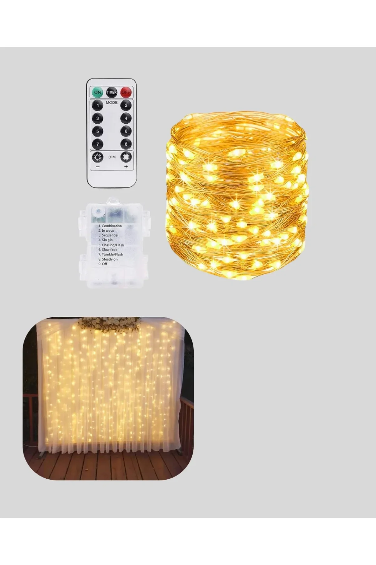 8 Fonksiyonlu Uzaktan Kumandalı Günışığı Perde Peri Led Dekoratif Işık - Just Cheap Store Görsel 3