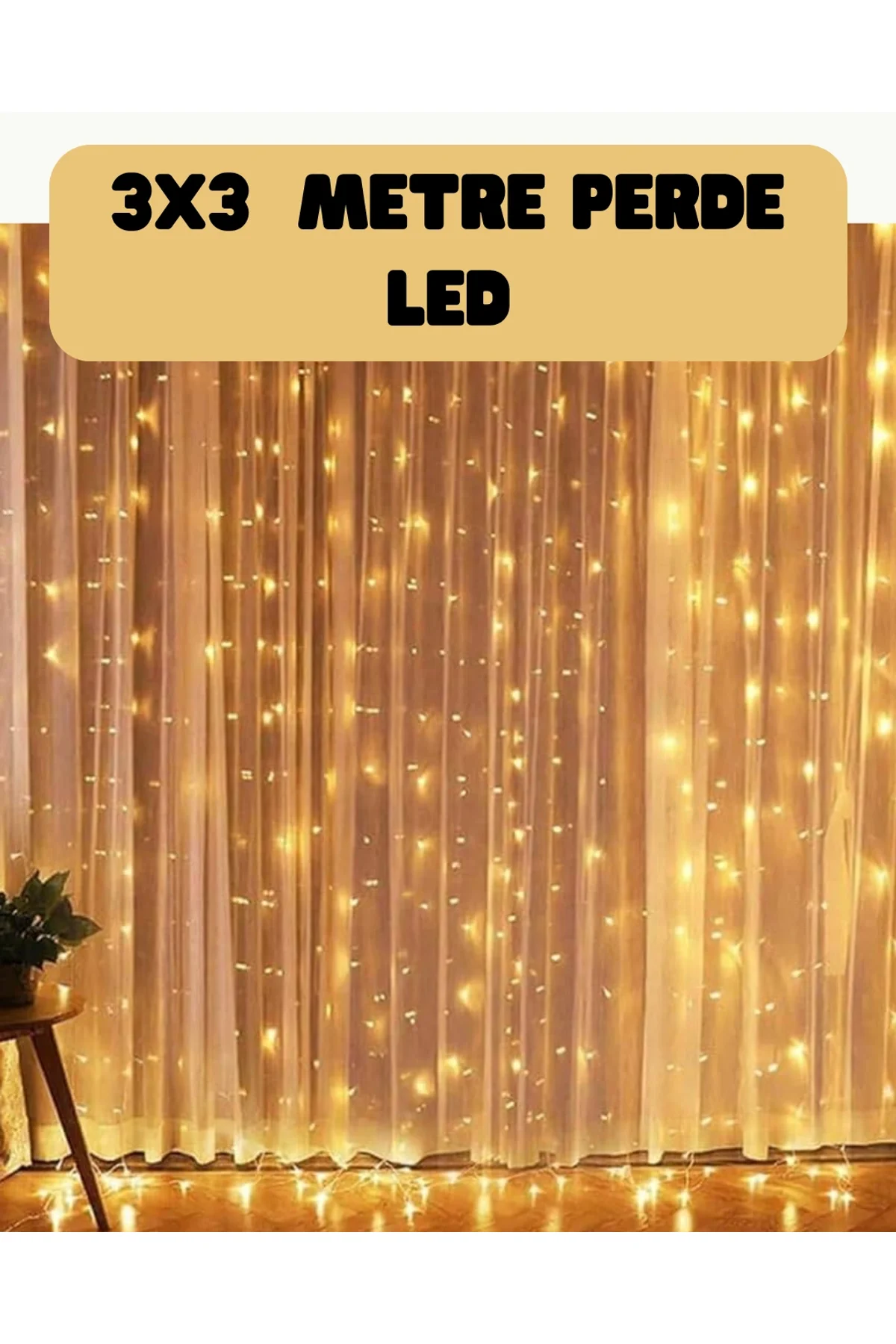 3x3 Metre Perde Led Işık Sıcak Şelale Tasarım Dekoratif Aydınlatma