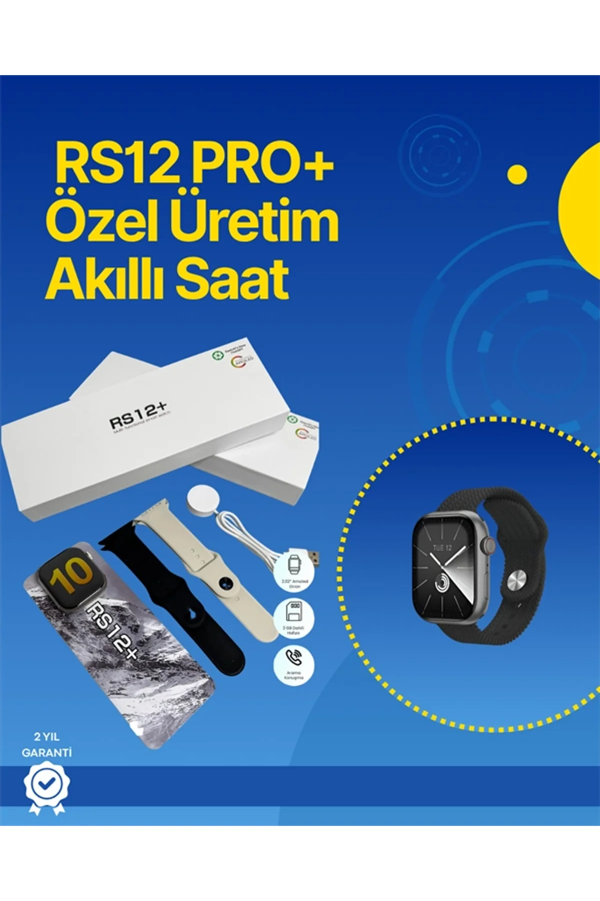 . Rs12 Pro+ 2025 Serisi Full Ekranlı Akıllı Saat – 2gb Hafıza, Titanyum Kasa, Suya Dayanıklı, Uzun Ş