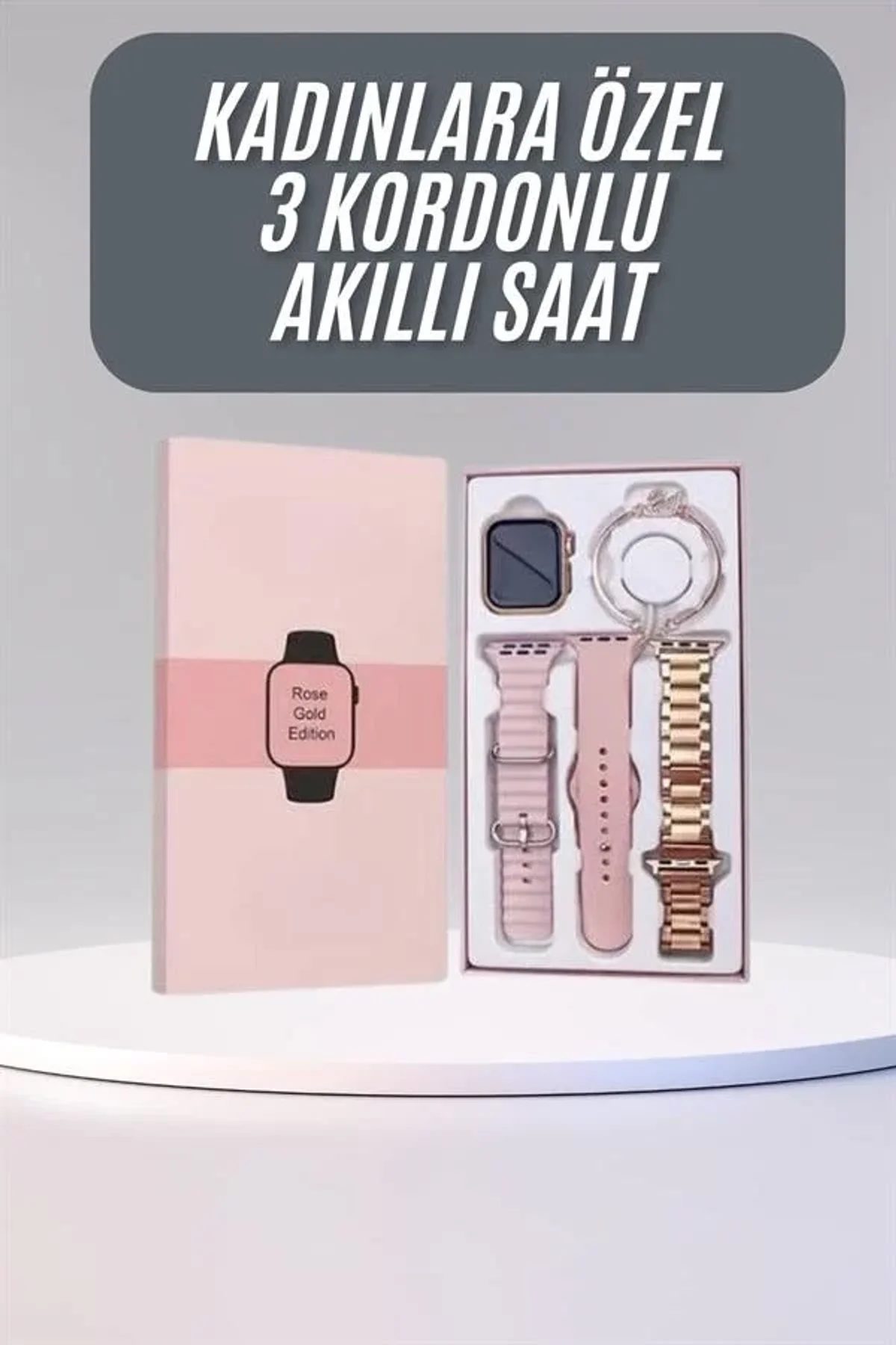 Akıllı Saat 3 Kordonlu Ve Aksesuarlı Bayanlar Için Şık Rose Renk - Just Cheap Store Görsel 2