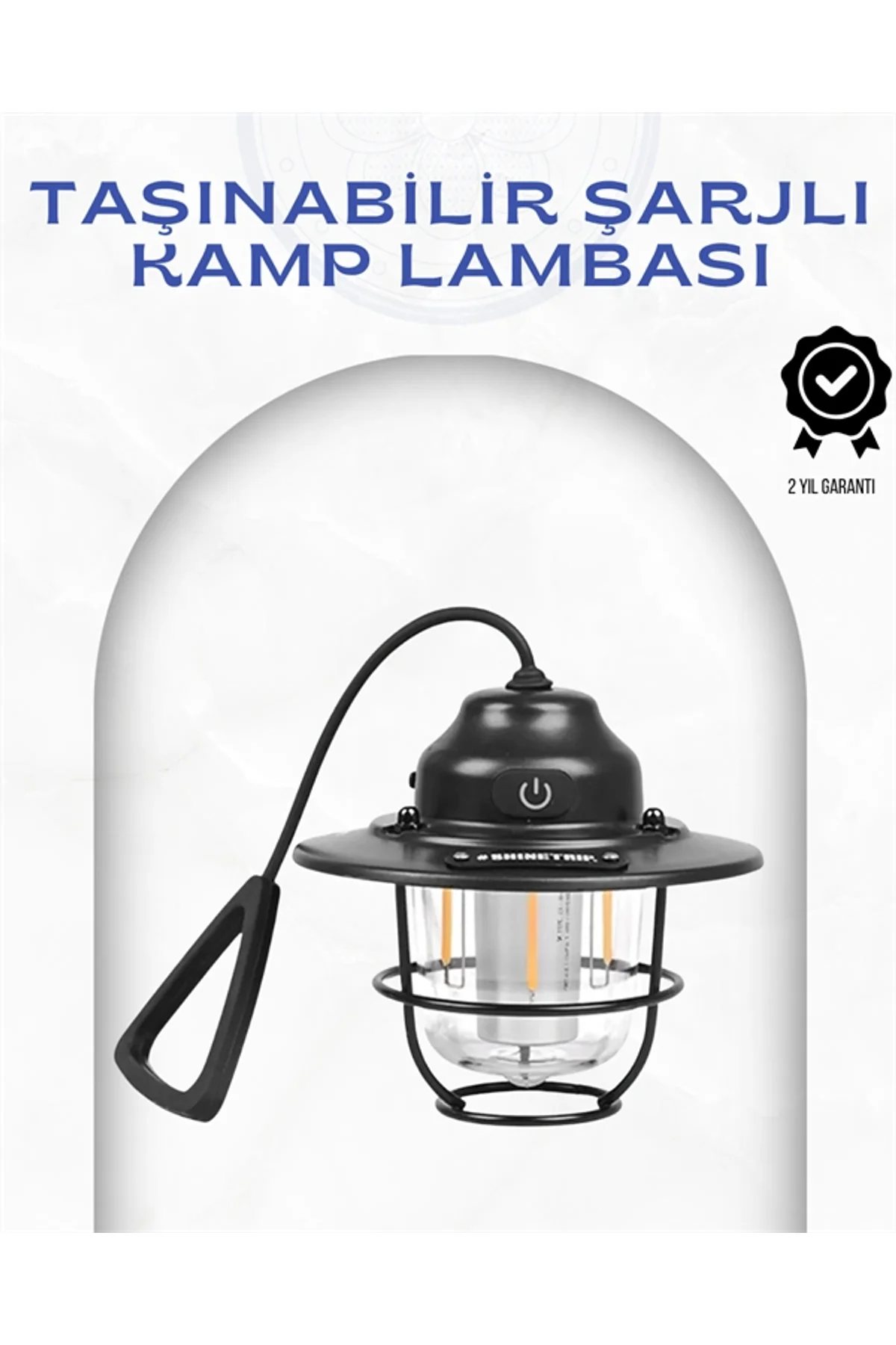 Geometrik Tasarımlı Vintage Kamp Lambası – Type-c Şarj, Ayarlanabilir Parlaklık