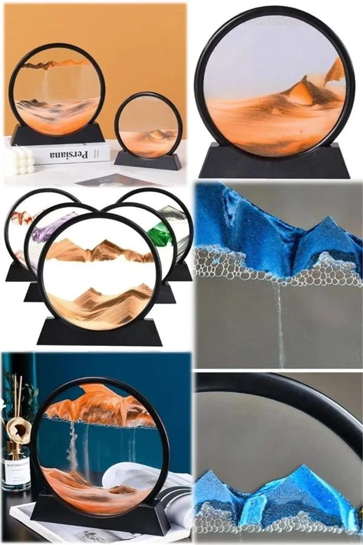 7 Inç Mavi Orta Boy Dekoratif Yuvarlak Şık Kum Tablosu Modern Dekoratif Süs - Just Cheap Store Görsel 5