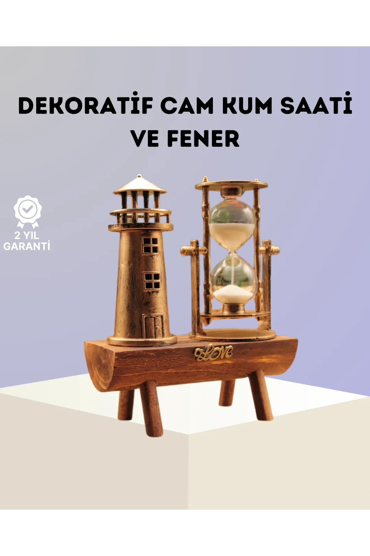Dekoratif Ahşap Kum Saati Ve Deniz Feneri Figürlü Masa Süsü – Şık Ve Fonksiyonel Tasarım