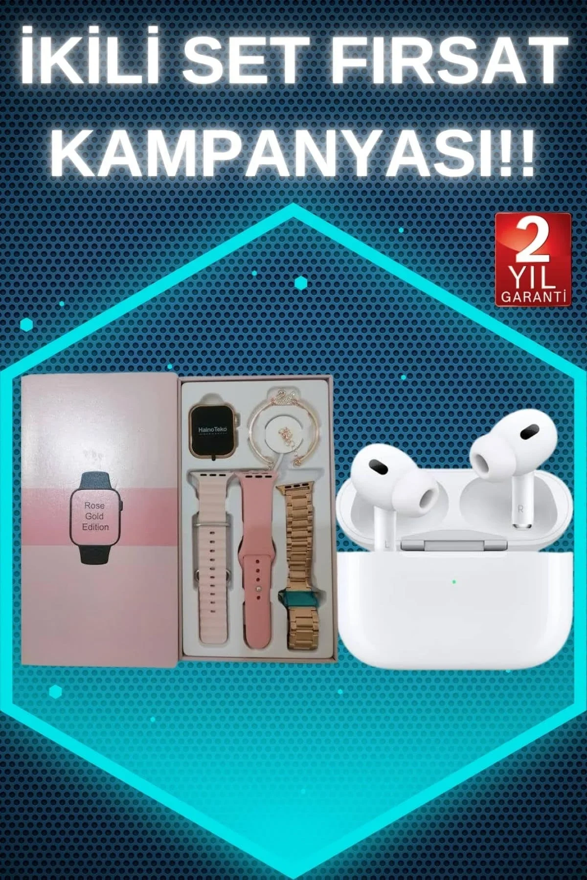 3 Kordonlu Pembe Amoled Ekran Akıllı Saat Ve Yeni Nesil Pro Kablosuz Bluetooth Kulaklık Anc/enc - Just Cheap Store Görsel 2