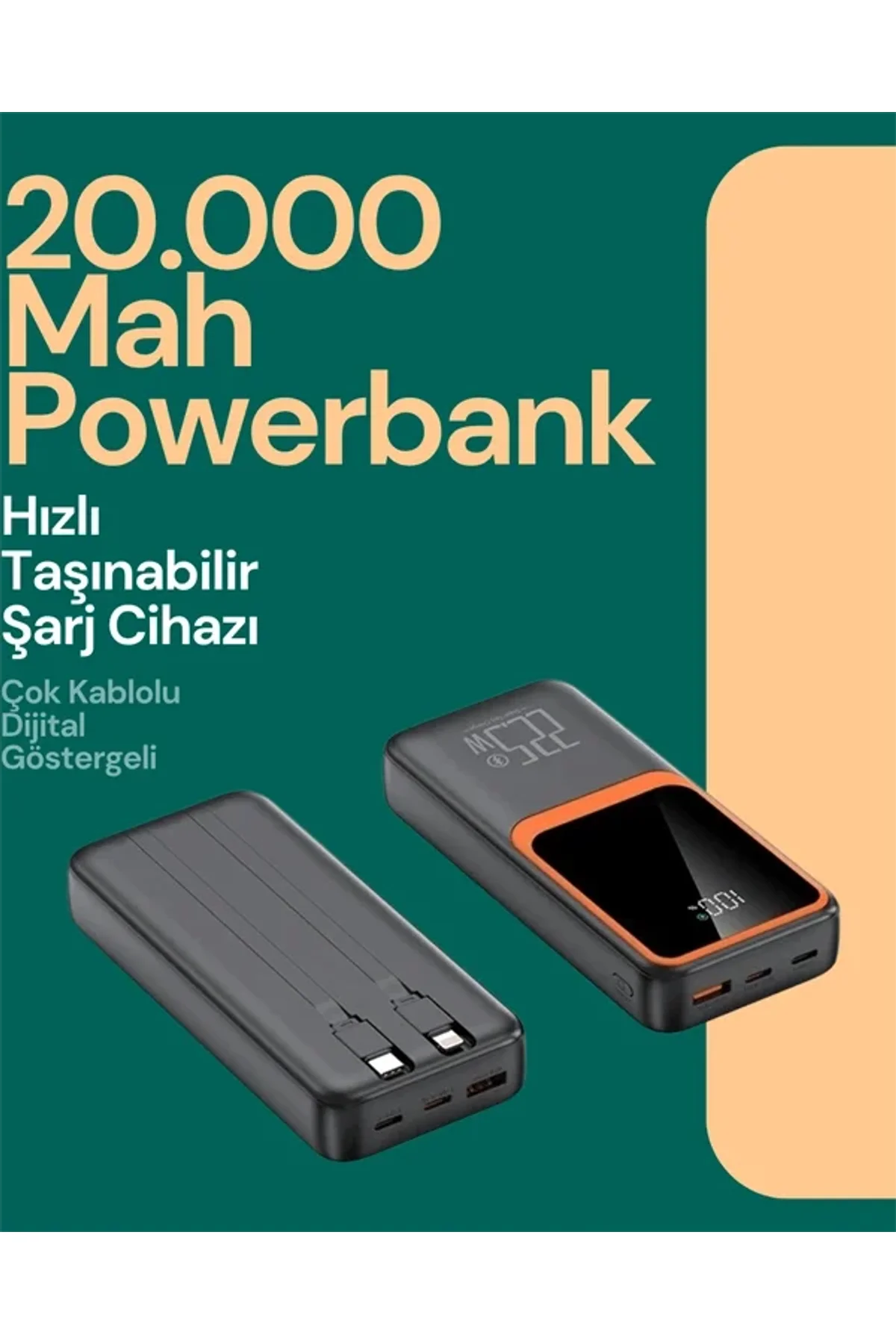 Taşınabilir Şarj Cihazı 20000 Mah | 22.5w Hızlı Şarj + Dijital Ekran + Kablo Dahil - Just Cheap Store Görsel 3