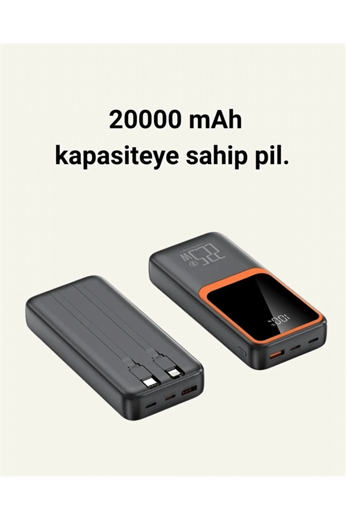 Taşınabilir Şarj Cihazı 20000 Mah | 22.5w Hızlı Şarj + Dijital Ekran + Kablo Dahil