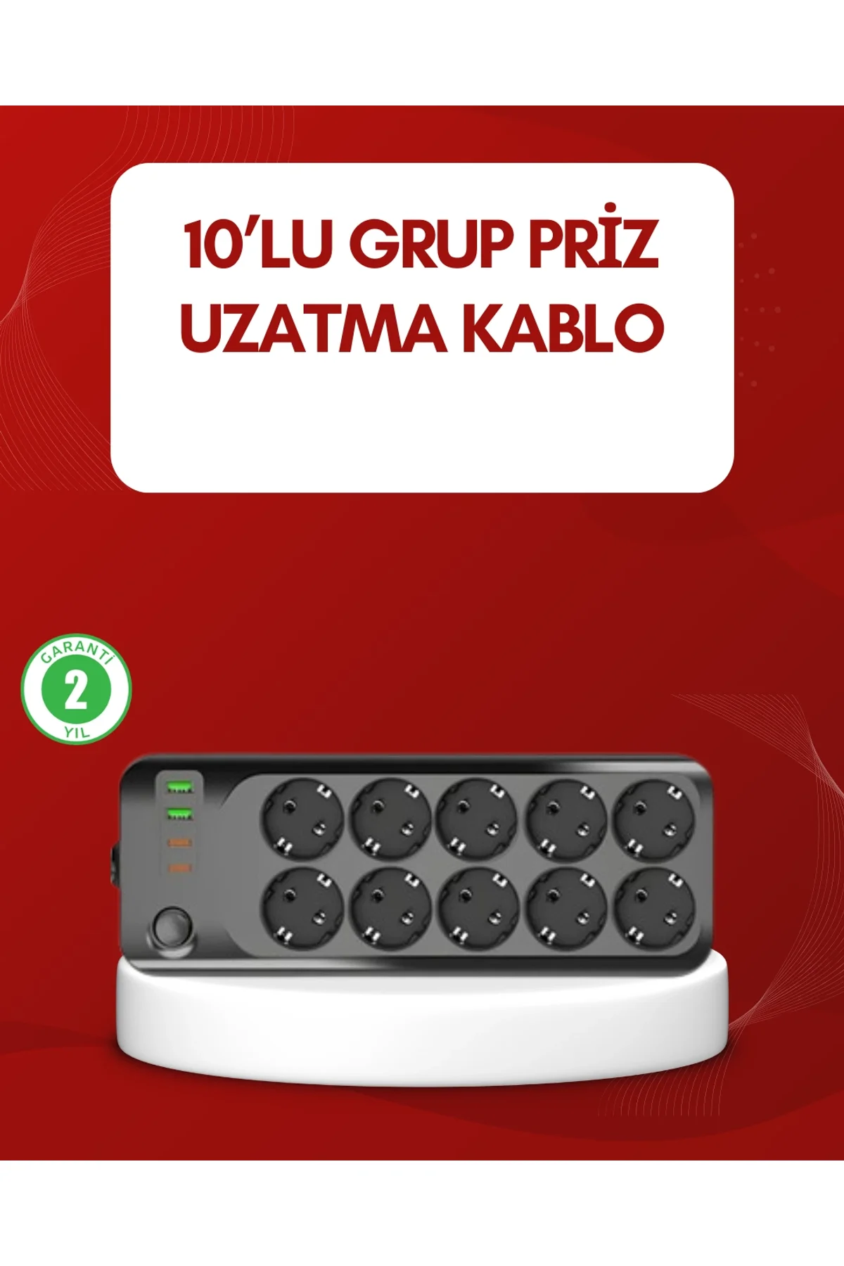 Usb Type-c Destekli 10’lu Grup Priz Termal Korumalı 2m Kablo 2500w