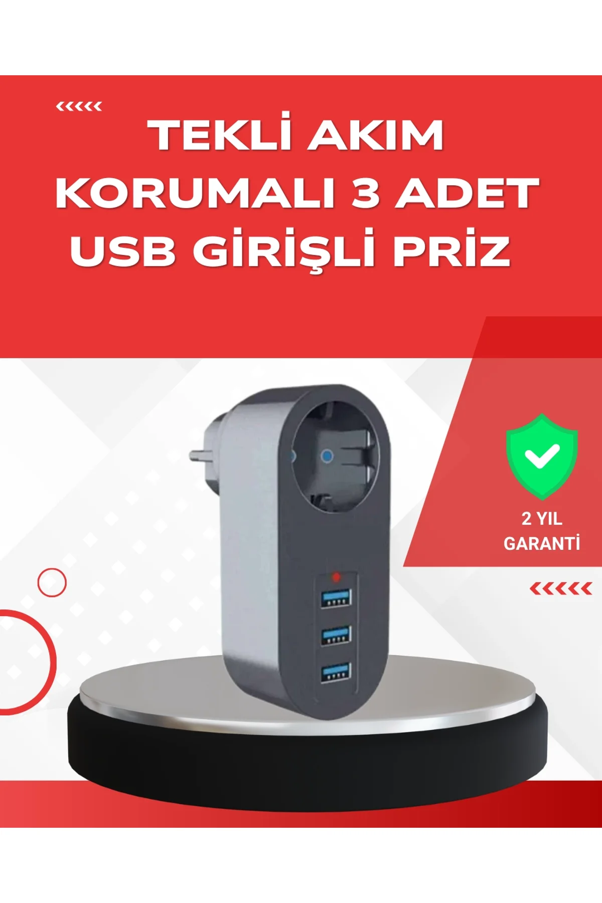 2500w Güç Destekli Akım Korumalı Priz – 3 Usb Çıkışlı