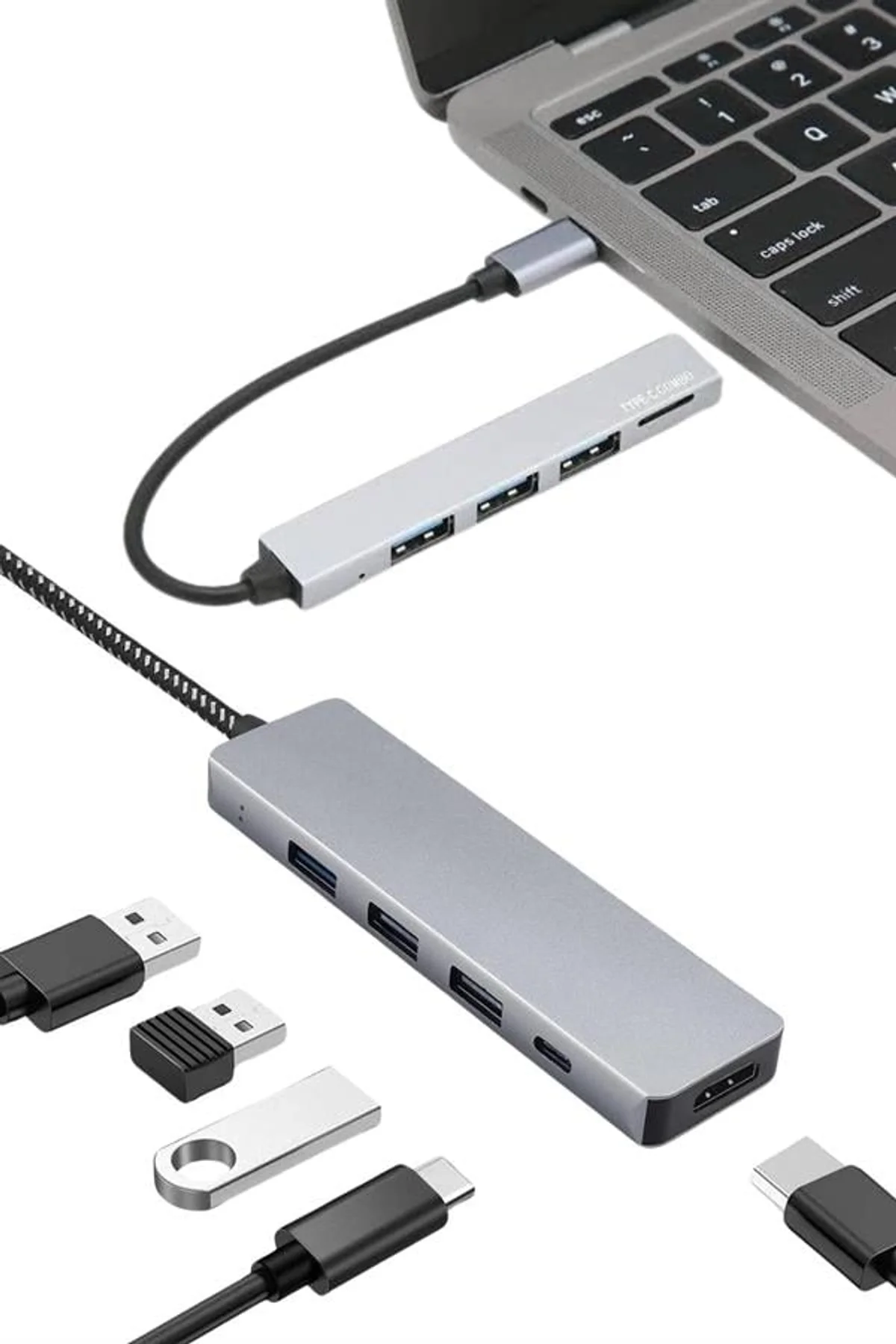 Macbook Pro/air Uyumlu Usb Type-c 8 In 1 Hub Dönüştürücü Çevirici Çoklayıcı Usb Hdmı Micro Sd 8 Giri
