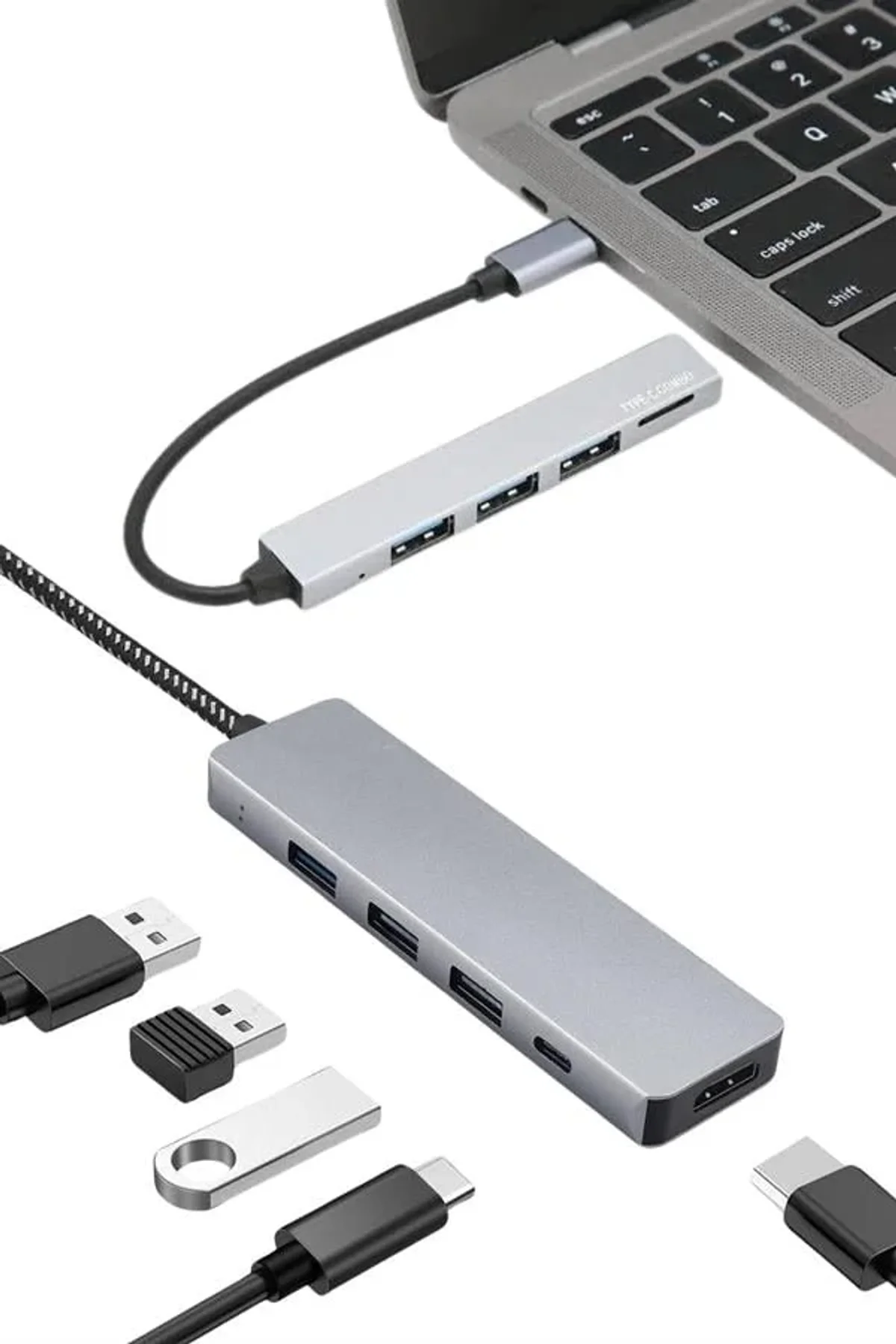 Macbook Pro/air Uyumlu Usb Type-c 8 In 1 Hub Dönüştürücü Çevirici Çoklayıcı Usb Hdmı Micro Sd 8 Giri - Just Cheap Store Görsel 2