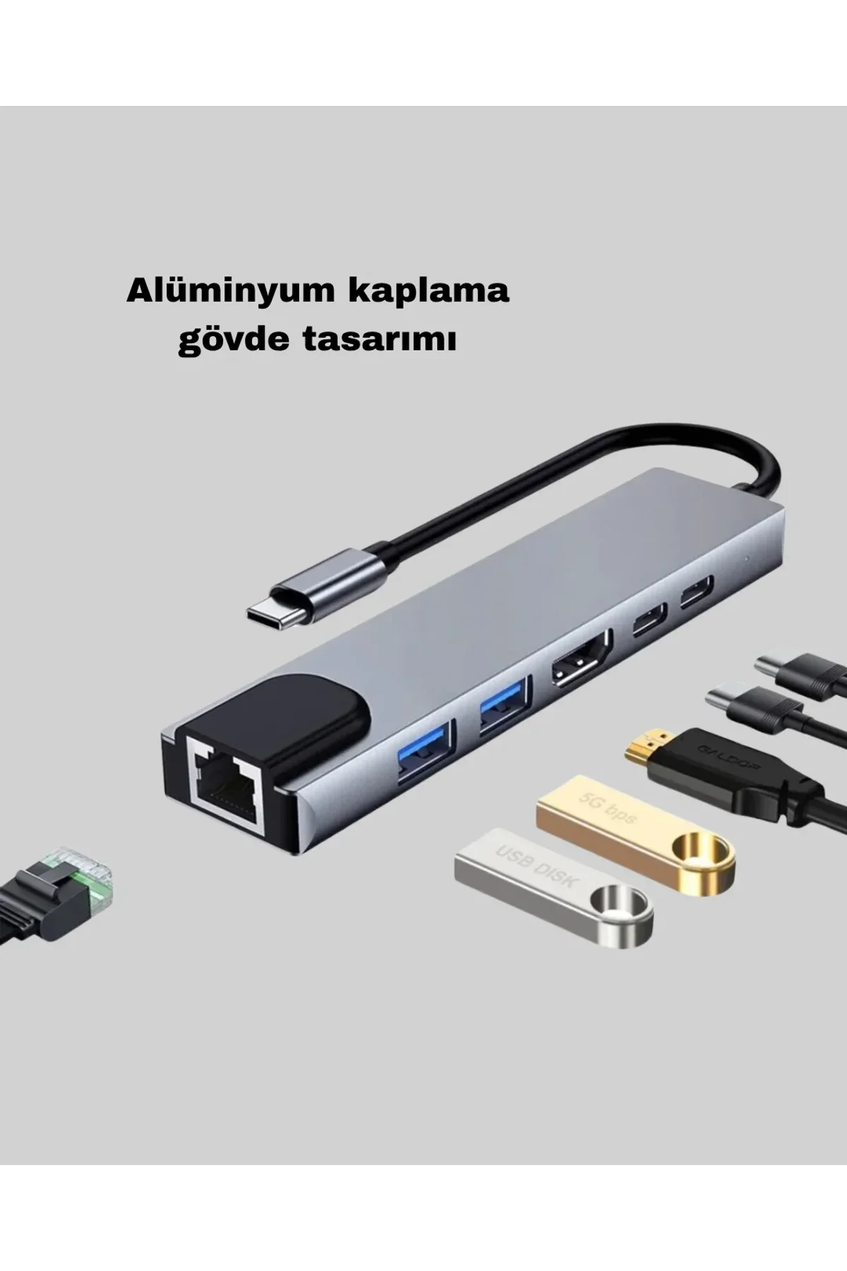 Type-c Çoklu Dönüştürücü – Alüminyum Gövde, Hızlı Veri Aktarımı Ve Şarj Desteği - Just Cheap Store Görsel 3