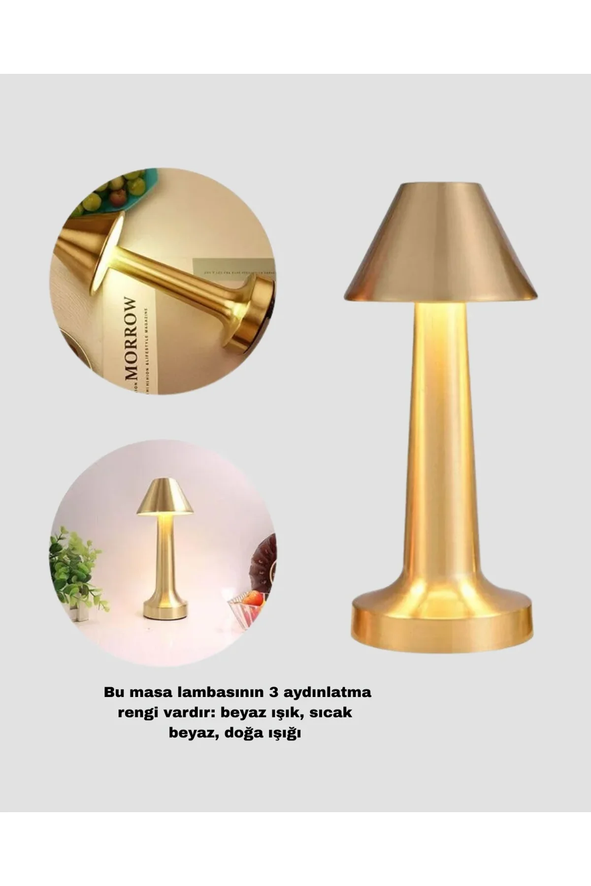 Modern Metal Masa Lambası 3 Işık Renkli Kademesiz Parlaklık Ayarlı - Just Cheap Store Görsel 3