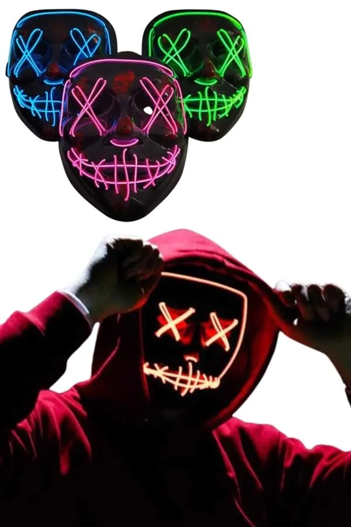 Led Işıklı Neon Maske Cadılar Bayramı Maskesi Korkunç Korku Maskesi - Just Cheap Store Görsel 5