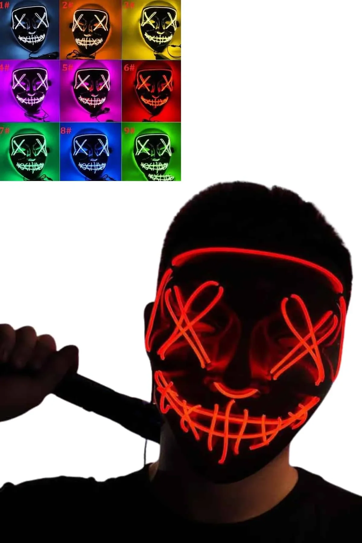 Led Işıklı Neon Maske Cadılar Bayramı Maskesi Korkunç Korku Maskesi - Just Cheap Store Görsel 3