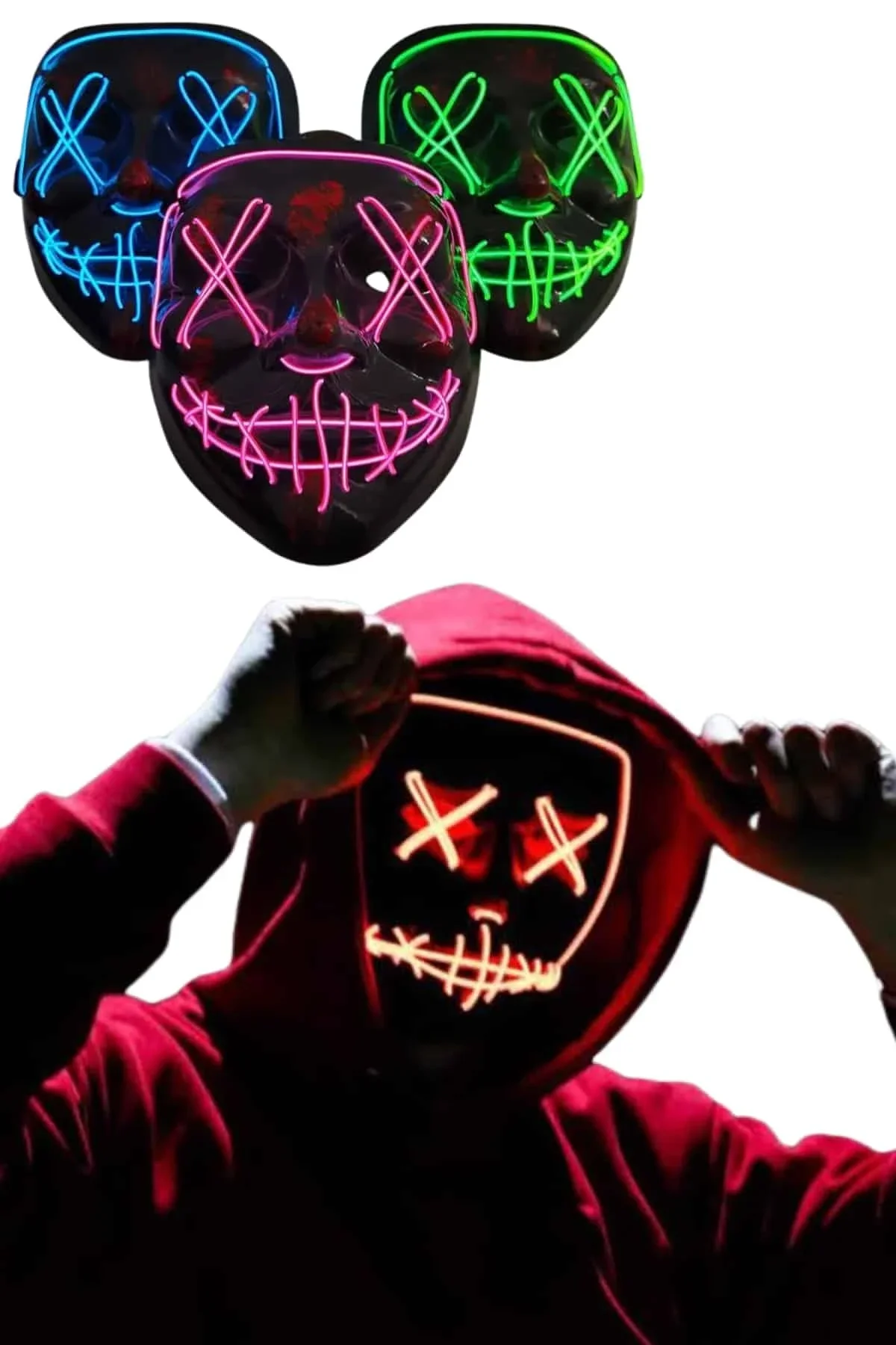 Led Işıklı Neon Maske Cadılar Bayramı Maskesi Korkunç Korku Maskesi - Just Cheap Store Görsel 5