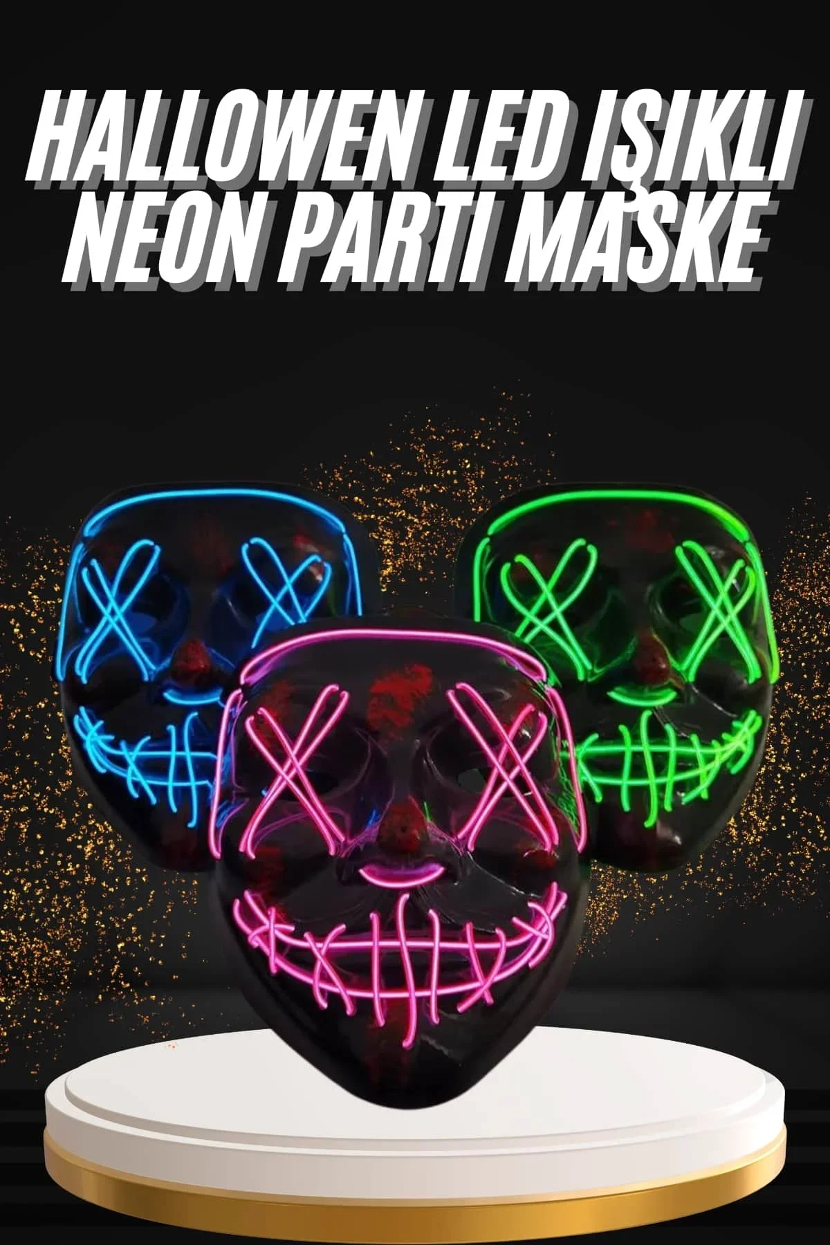 Hallowen Parti Maskesi Neon Led Işıklı Maske 3 Modlu Cadılar Bayramı Maskesi - Just Cheap Store Görsel 2