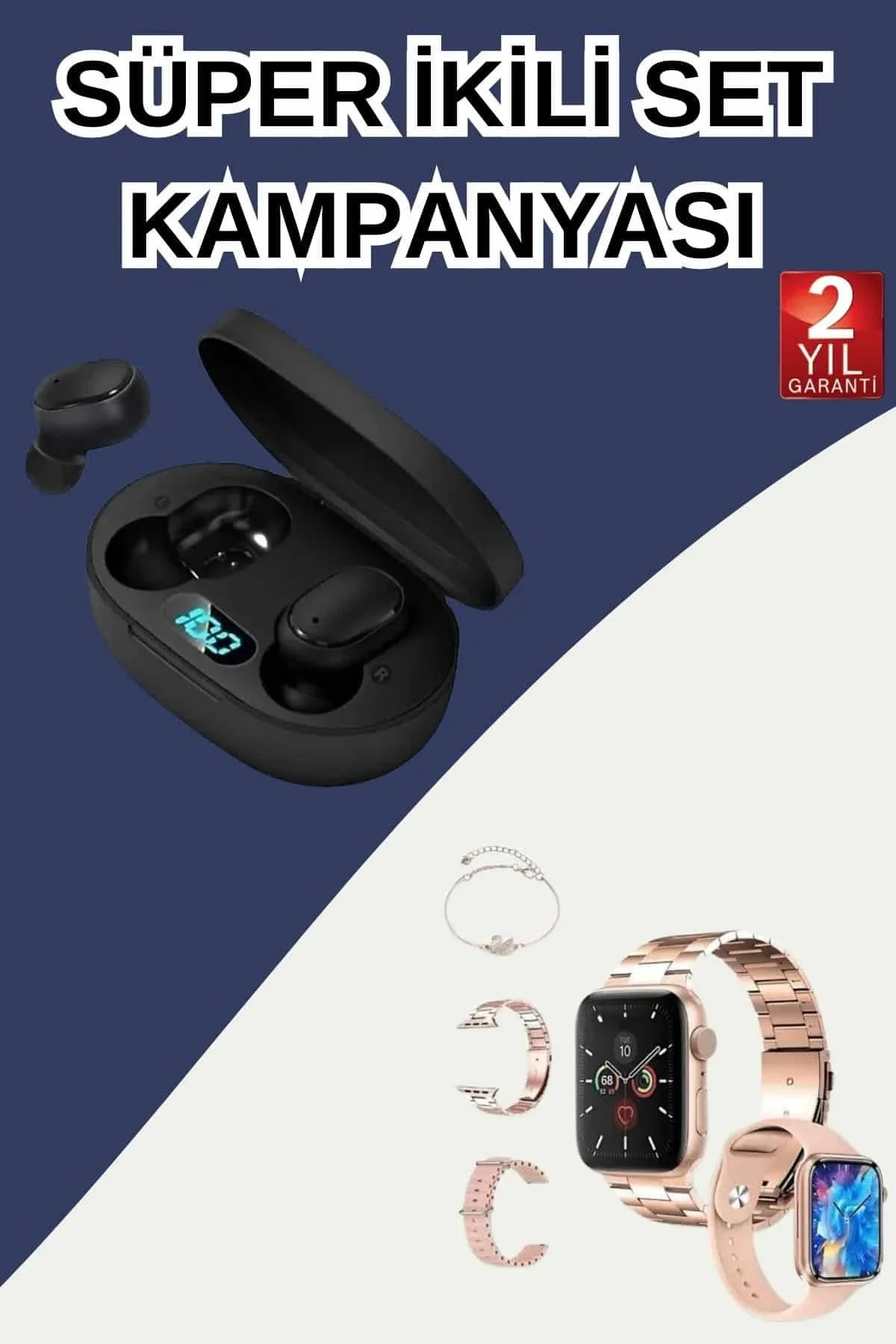 Nabız Ölçer Hediye Bileklikli Akıllı Saat Ve Dijital Göstergeli Bluetooth Kulaklık Çoklu Şarj Girişi - Just Cheap Store Görsel 2