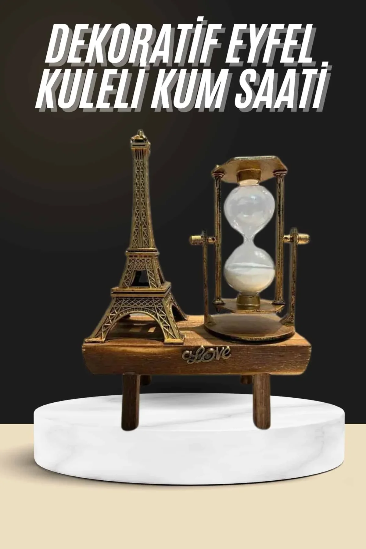 Retro Eyfel Kulesi Ve Kum Saati Dekoratif Ahşap Görünümlü Masa Biblosu - Just Cheap Store Görsel 2