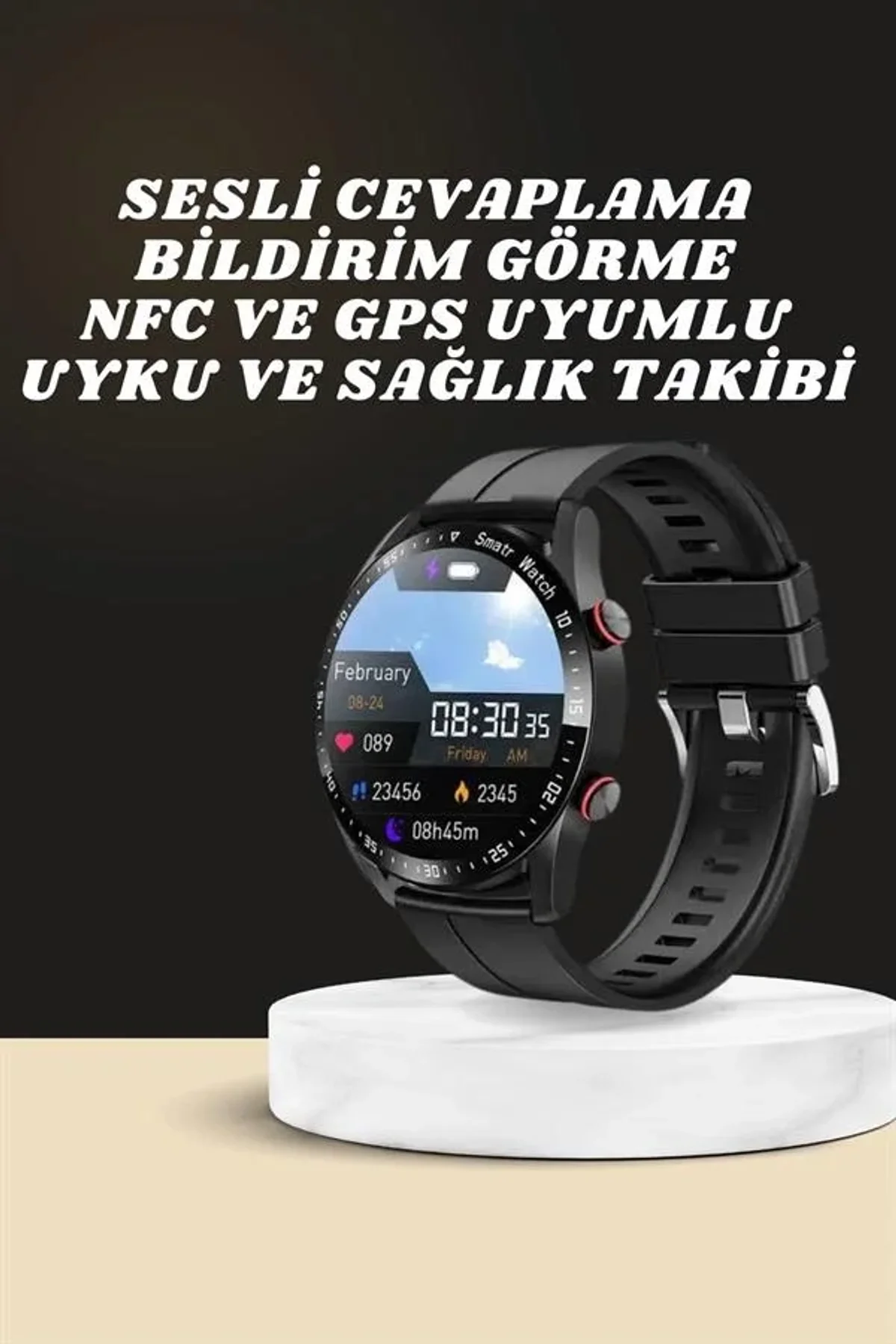 Akıllı Saat Amoled Ekran Metal Ve Deri Kordonlu Uyku Ve Sağlık Takibi Titreşimli
