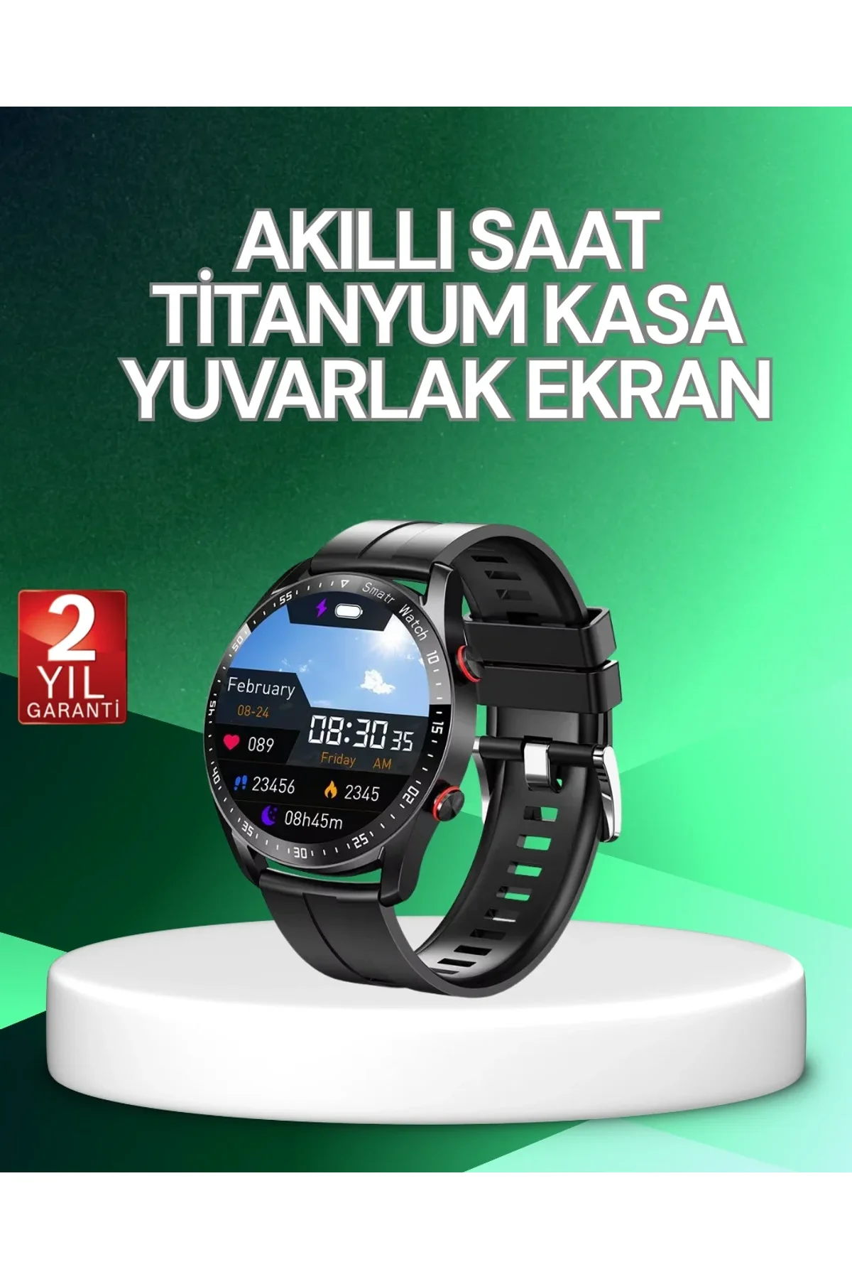 Akıllı Saat Titanyum Kasa Yuvarlak Ekran Alarm Uyku Ve Sağlık Takibi Titreşimli