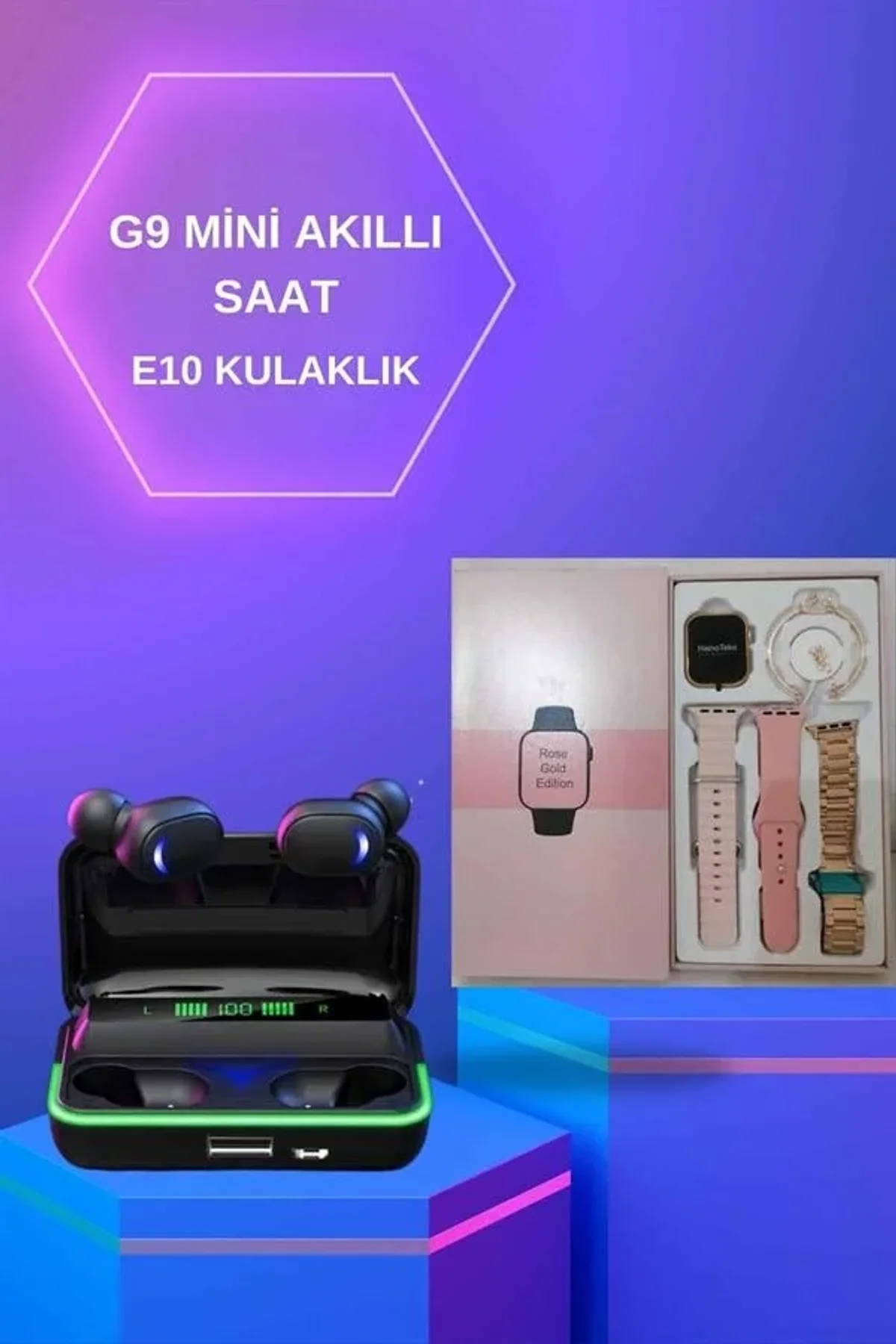 Kadınlara Özel Bileklik Hediyeli Akıllı Saat Ve Dijital Göstergeli Anc Özellikli Bluetooth Kulaklık - Just Cheap Store Görsel 2