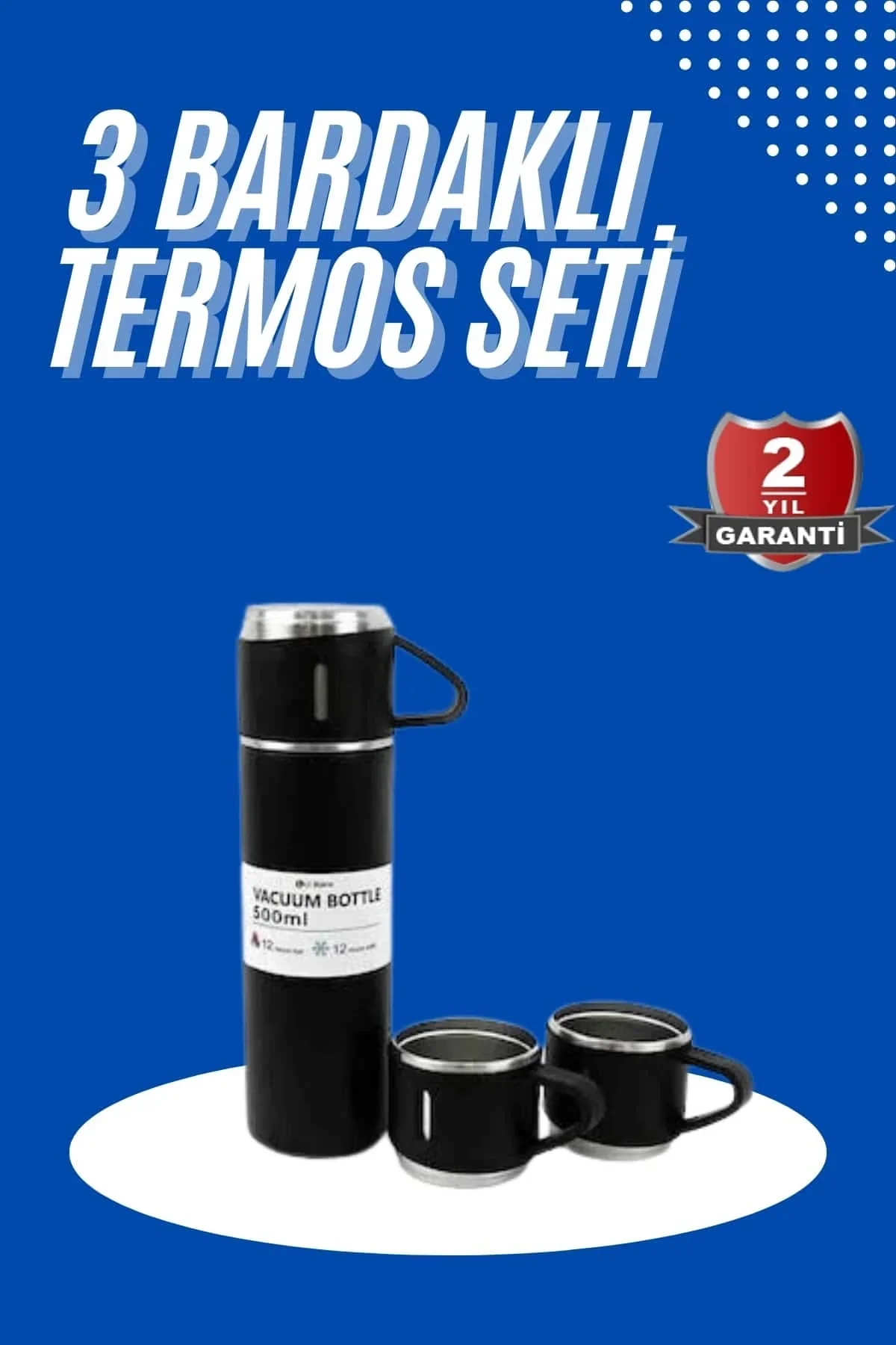 Termos Seti 3'lü Bardak Seti Isı Dayanıklı Siyah Paslanmaz Çelik Vakumlu - Just Cheap Store Görsel 2