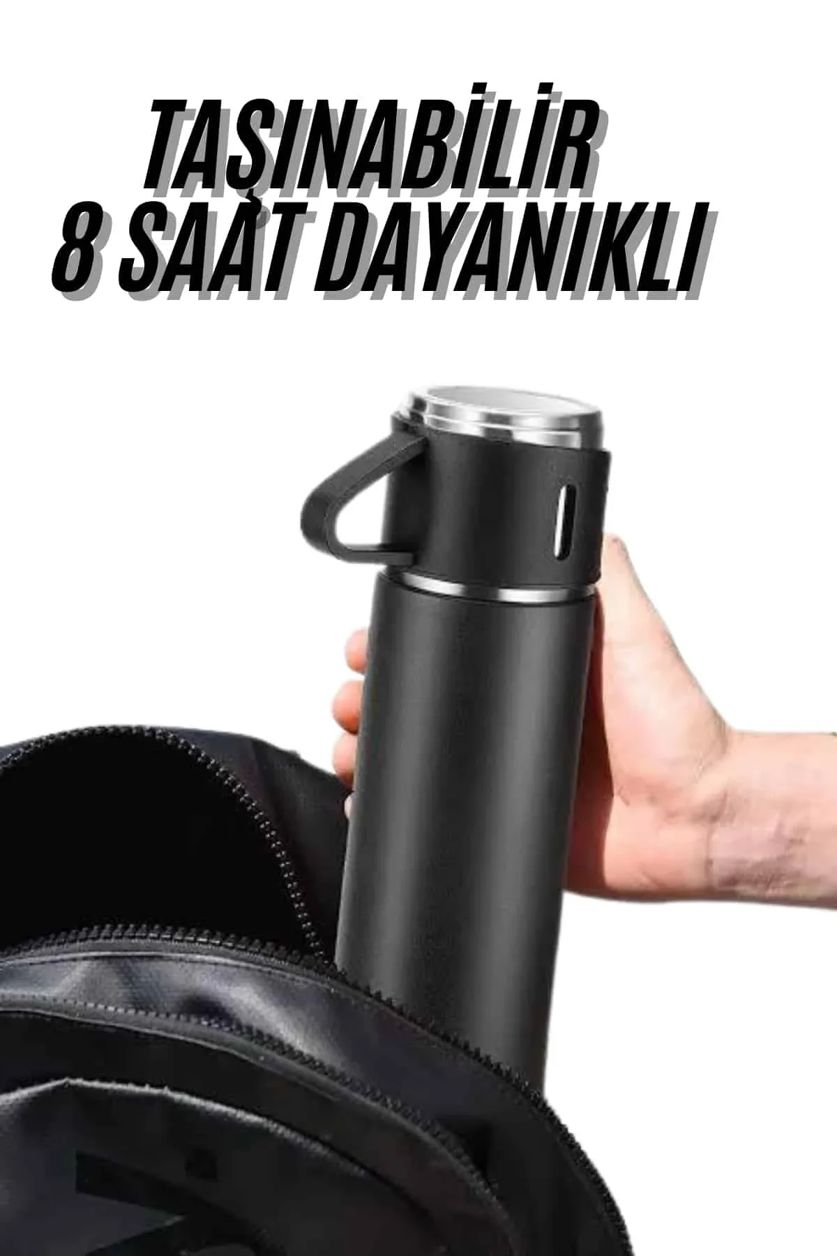 Termos Seti 3'lü Bardak Seti Isı Dayanıklı Siyah Paslanmaz Çelik Vakumlu - Just Cheap Store Görsel 3