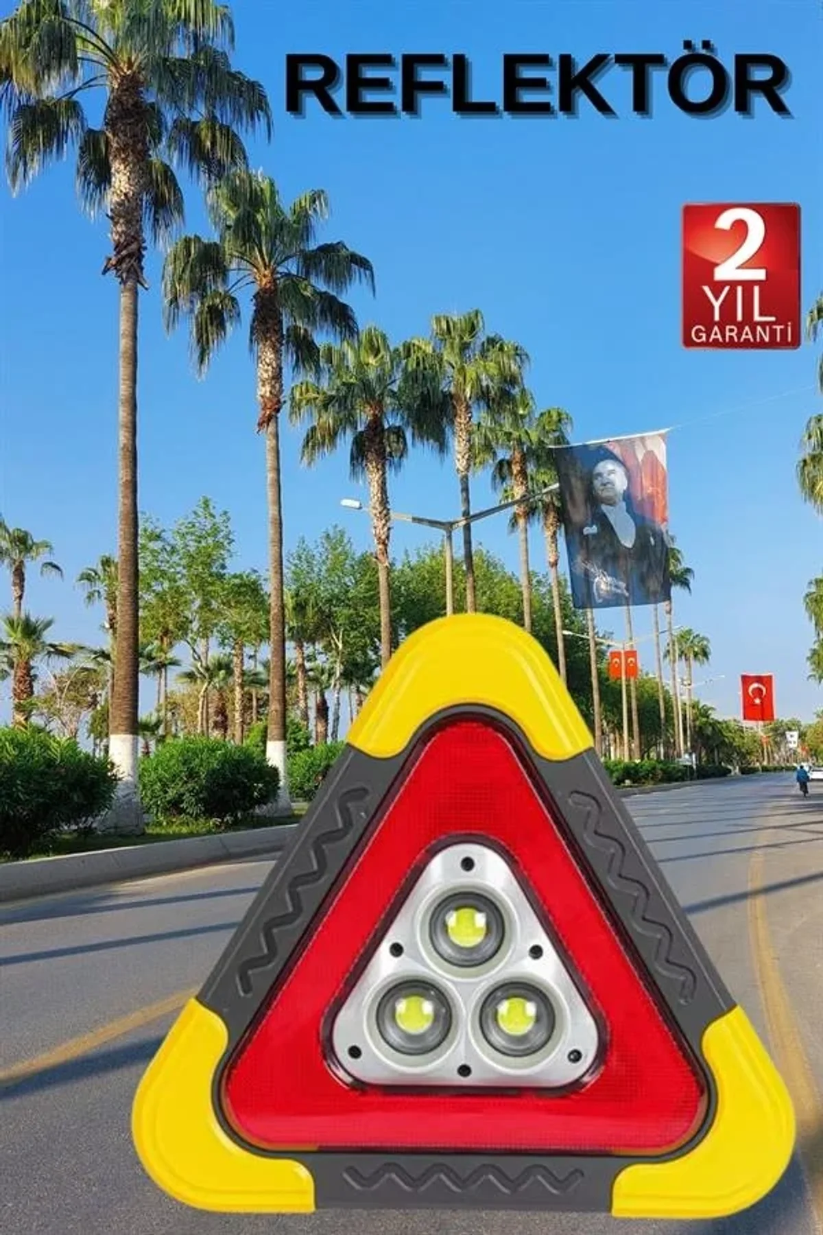 Reflektör Güneş Panelli Solarlı Şarjlı Üçgen Işıklı Trafik Reflektör Fener - Just Cheap Store Görsel 3